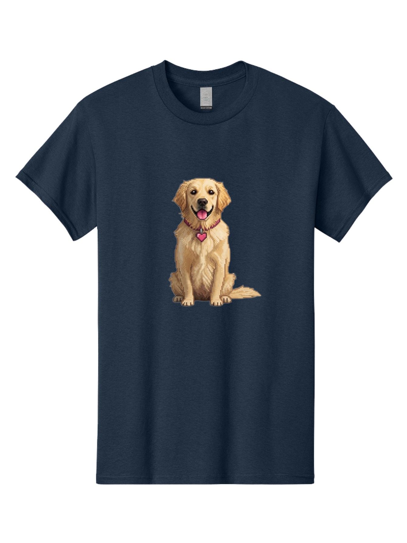 Golden-Retriever-5 Men'S Graphic Tee, 100% Cotton, Comfortable Casual Summer Wear, Machine Washable, Golden Retriever, Dog With Pink Heart Tag, Sitting Dog, Cute Canine, Pet Portrait, Furry Friend, Heartwarming Scene, Lovable Dog, Adorable Pet Bab979