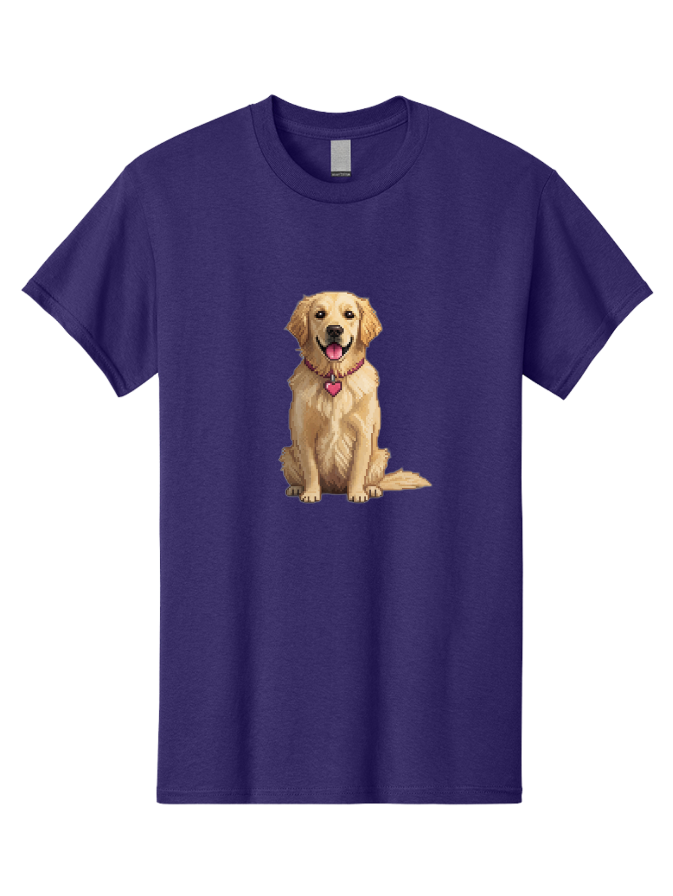 Golden-Retriever-5 Men'S Graphic Tee, 100% Cotton, Comfortable Casual Summer Wear, Machine Washable, Golden Retriever, Dog With Pink Heart Tag, Sitting Dog, Cute Canine, Pet Portrait, Furry Friend, Heartwarming Scene, Lovable Dog, Adorable Pet Bab979