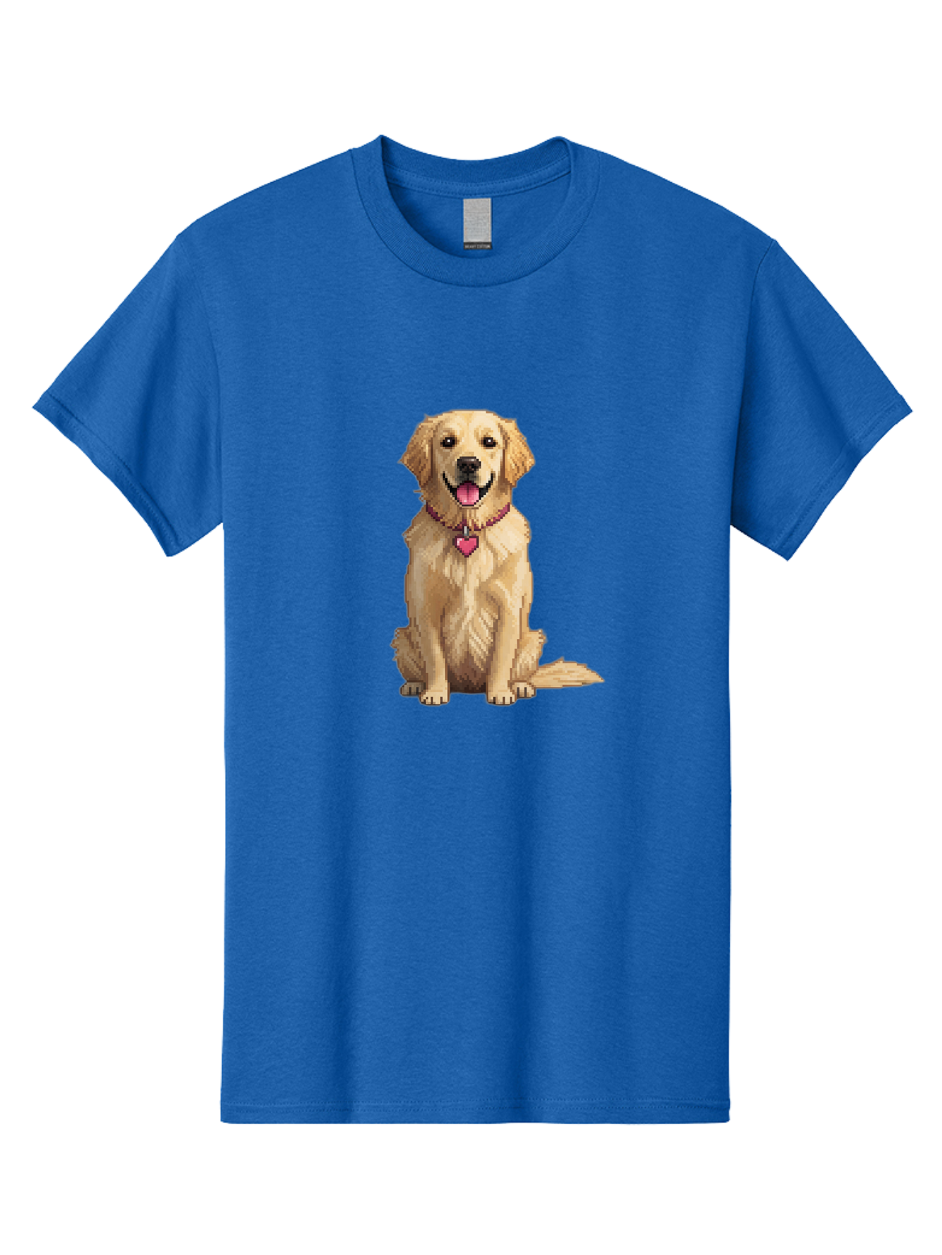 Golden-Retriever-5 Men'S Graphic Tee, 100% Cotton, Comfortable Casual Summer Wear, Machine Washable, Golden Retriever, Dog With Pink Heart Tag, Sitting Dog, Cute Canine, Pet Portrait, Furry Friend, Heartwarming Scene, Lovable Dog, Adorable Pet Bab979