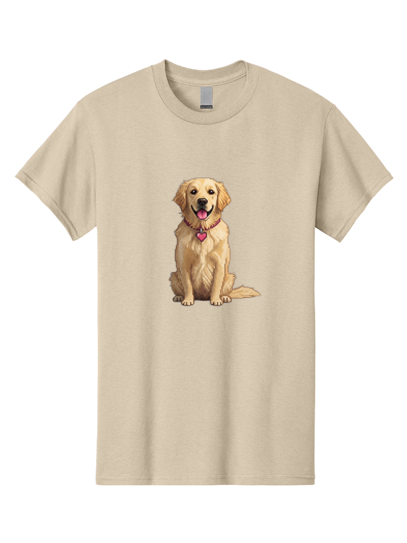 Golden-Retriever-5 Men'S Graphic Tee, 100% Cotton, Comfortable Casual Summer Wear, Machine Washable, Golden Retriever, Dog With Pink Heart Tag, Sitting Dog, Cute Canine, Pet Portrait, Furry Friend, Heartwarming Scene, Lovable Dog, Adorable Pet Bab979
