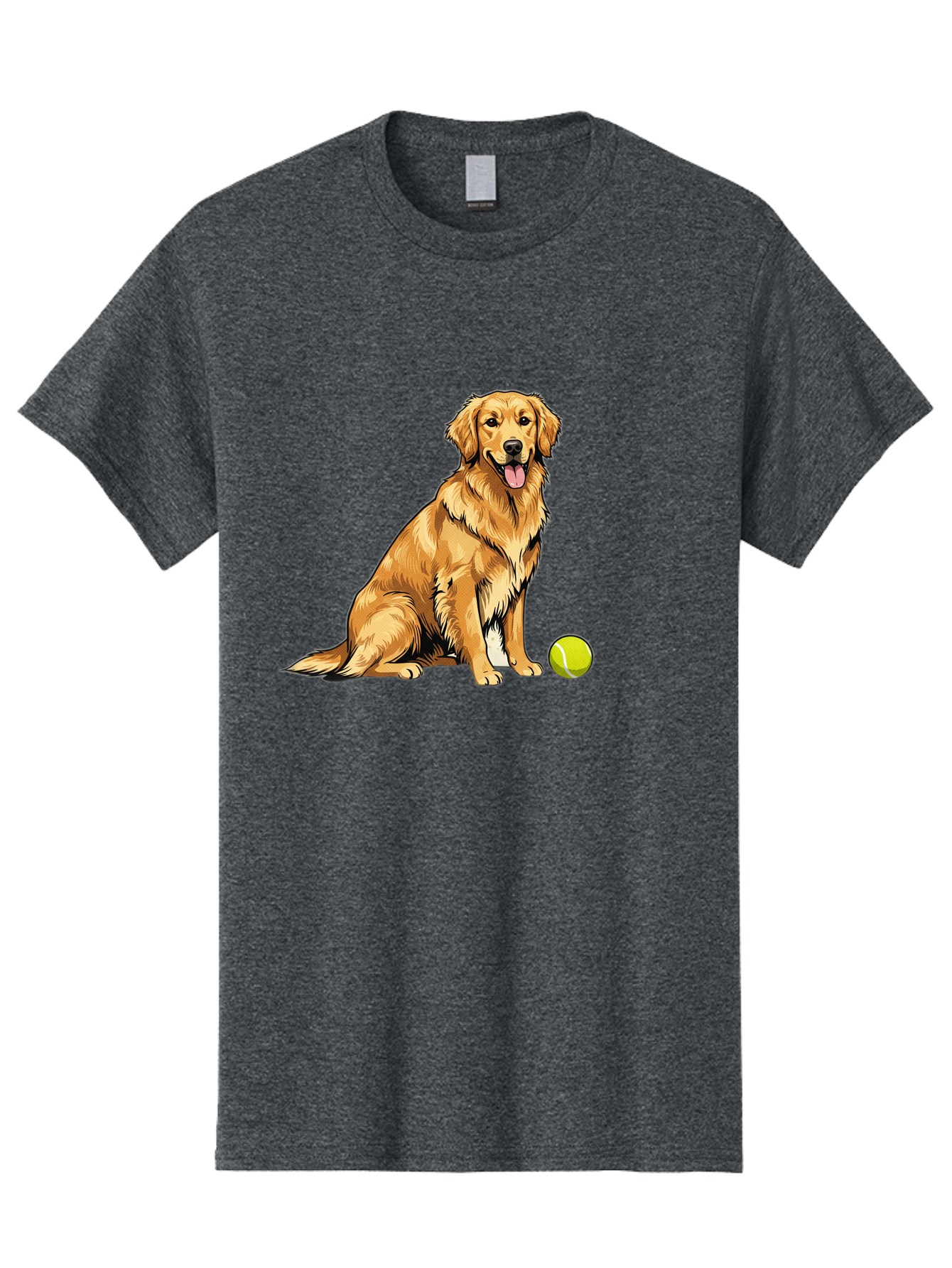 Golden-Retriever-7 Men'S Graphic Tee, 100% Cotton, Comfortable Casual Summer Wear, Machine Washable, Golden Retriever Dog, Tennis Ball, Sitting Dog, Happy Dog, Dog Sports, Canine Companion, Furry Friend, Playful Mood, Dog Illustration, Bab981