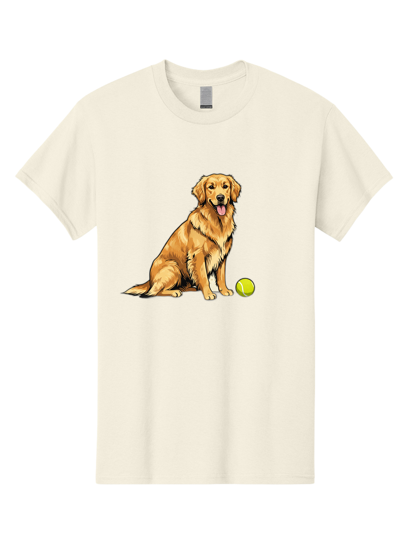 Golden-Retriever-7 Men'S Graphic Tee, 100% Cotton, Comfortable Casual Summer Wear, Machine Washable, Golden Retriever Dog, Tennis Ball, Sitting Dog, Happy Dog, Dog Sports, Canine Companion, Furry Friend, Playful Mood, Dog Illustration, Bab981