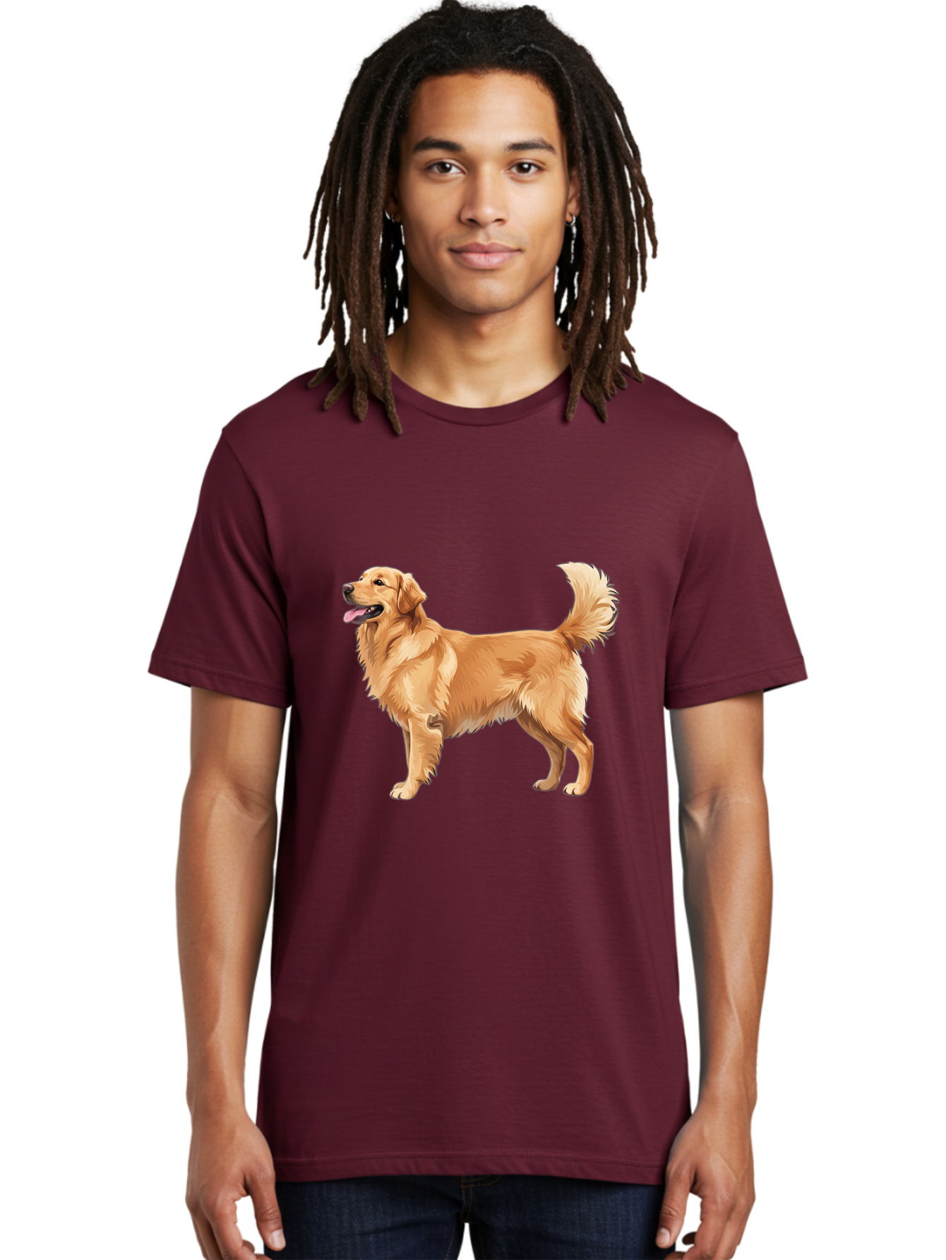 Golden-Retriever-9 Men'S Graphic Tee, 100% Cotton, Comfortable Casual Summer Wear, Machine Washable, Golden Retriever Dog, Happy Dog, Dog Portrait, Canine, Furry Friend, Playful Pet, Illustration, Cartoon Dog, Friendly Animal Bab983
