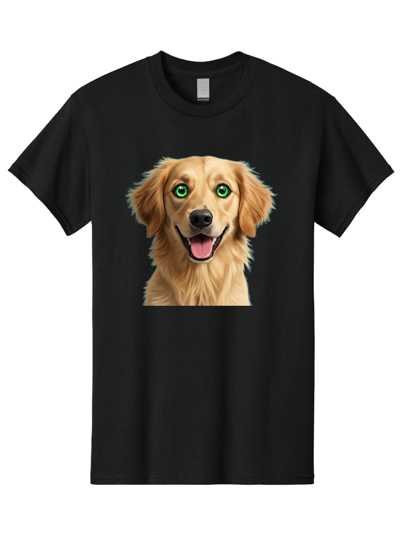 Golden-Retriever-Head-1 Men'S Graphic Tee, 100% Cotton, Comfortable Casual Summer Wear, Machine Washable, Happy Dog, Golden Retriever, Cartoon Dog, Dog Portrait, Friendly Canine, Smiling Dog, Green Eyes, Dog Art, Animal Illustration, Bab985