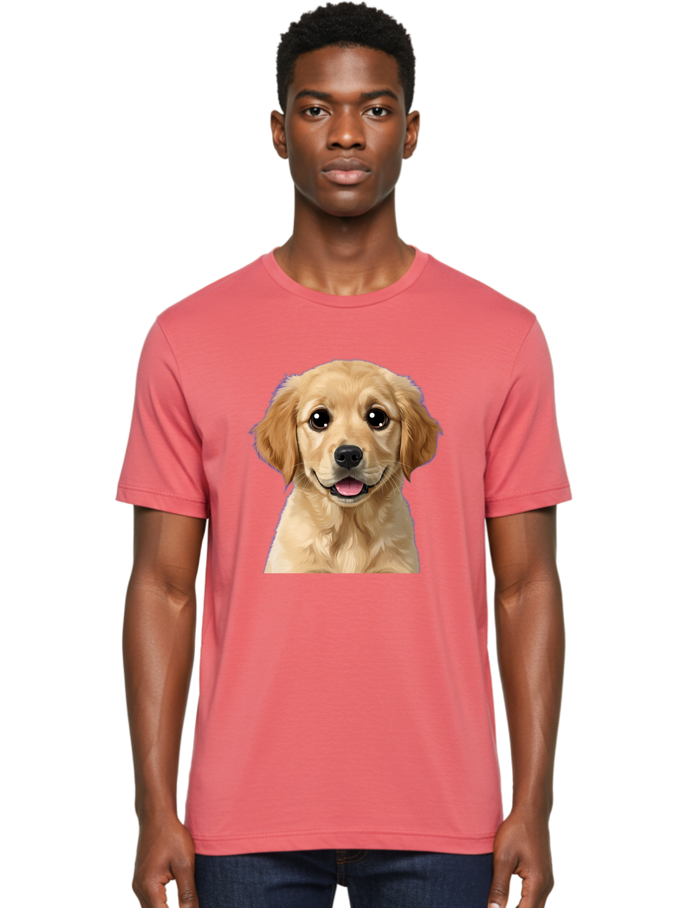Golden-Retriever-Puppy-1 Men'S Graphic Tee, 100% Cotton, Comfortable Casual Summer Wear, Machine Washable, Golden Retriever Puppy, Happy Dog, Playful Puppy, Adorable Face, Cute Nose, Floppy Ears, Sweet Expression, Friendly Animal, Bab988