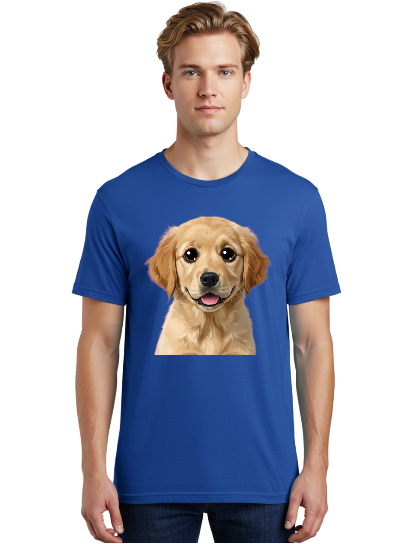 Golden-Retriever-Puppy-1 Men'S Graphic Tee, 100% Cotton, Comfortable Casual Summer Wear, Machine Washable, Golden Retriever Puppy, Happy Dog, Playful Puppy, Adorable Face, Cute Nose, Floppy Ears, Sweet Expression, Friendly Animal, Bab988