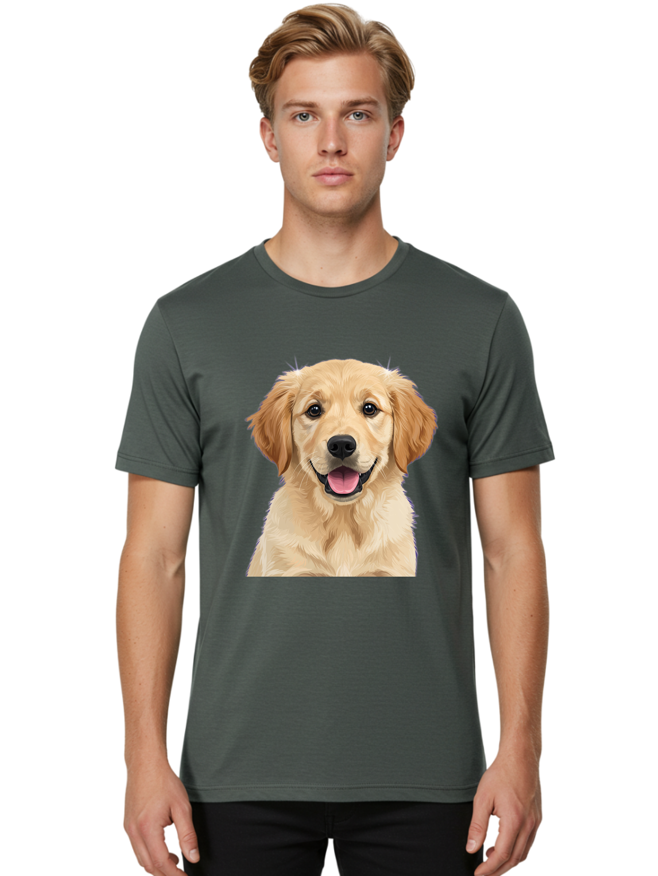 Golden-Retriever-Puppy-2 Men'S Graphic Tee, 100% Cotton, Comfortable Casual Summer Wear, Machine Washable, Happy Golden Retriever, Cute Puppy, Dog Portrait, Friendly Animal, Playful Pet, Adorable Face, Fluffy Fur, Joyful Expression, Bab989