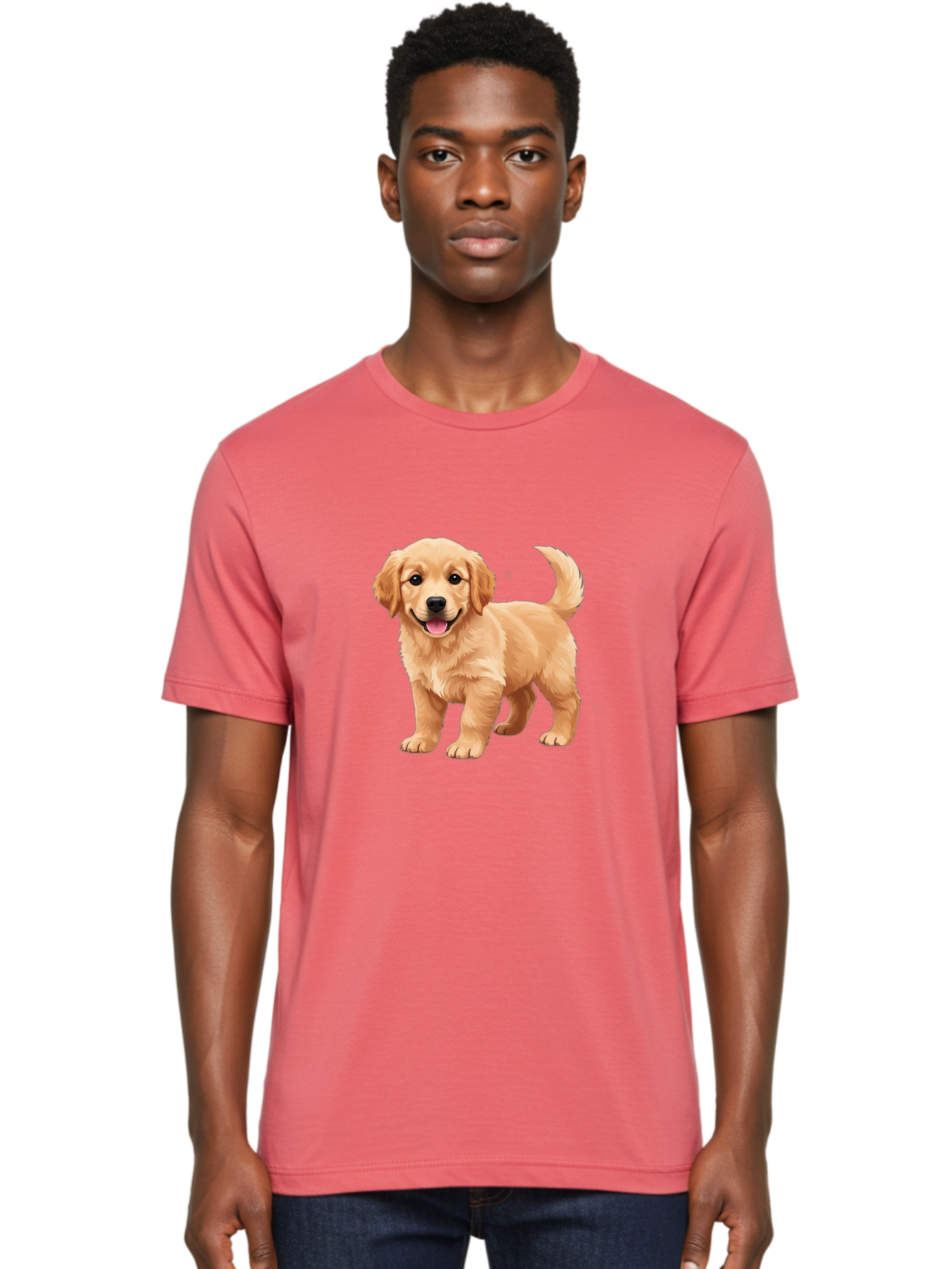 Golden-Retriever-Puppy-3 Men'S Graphic Tee, 100% Cotton, Comfortable Casual Summer Wear, Machine Washable, Golden Retriever Puppy, Dog Portrait, Playful Dog, Happy Puppy, Furry Friend, Dog'S Smile, Tail Wagging, Adorable Pet, Cartoon Dog, Bab990