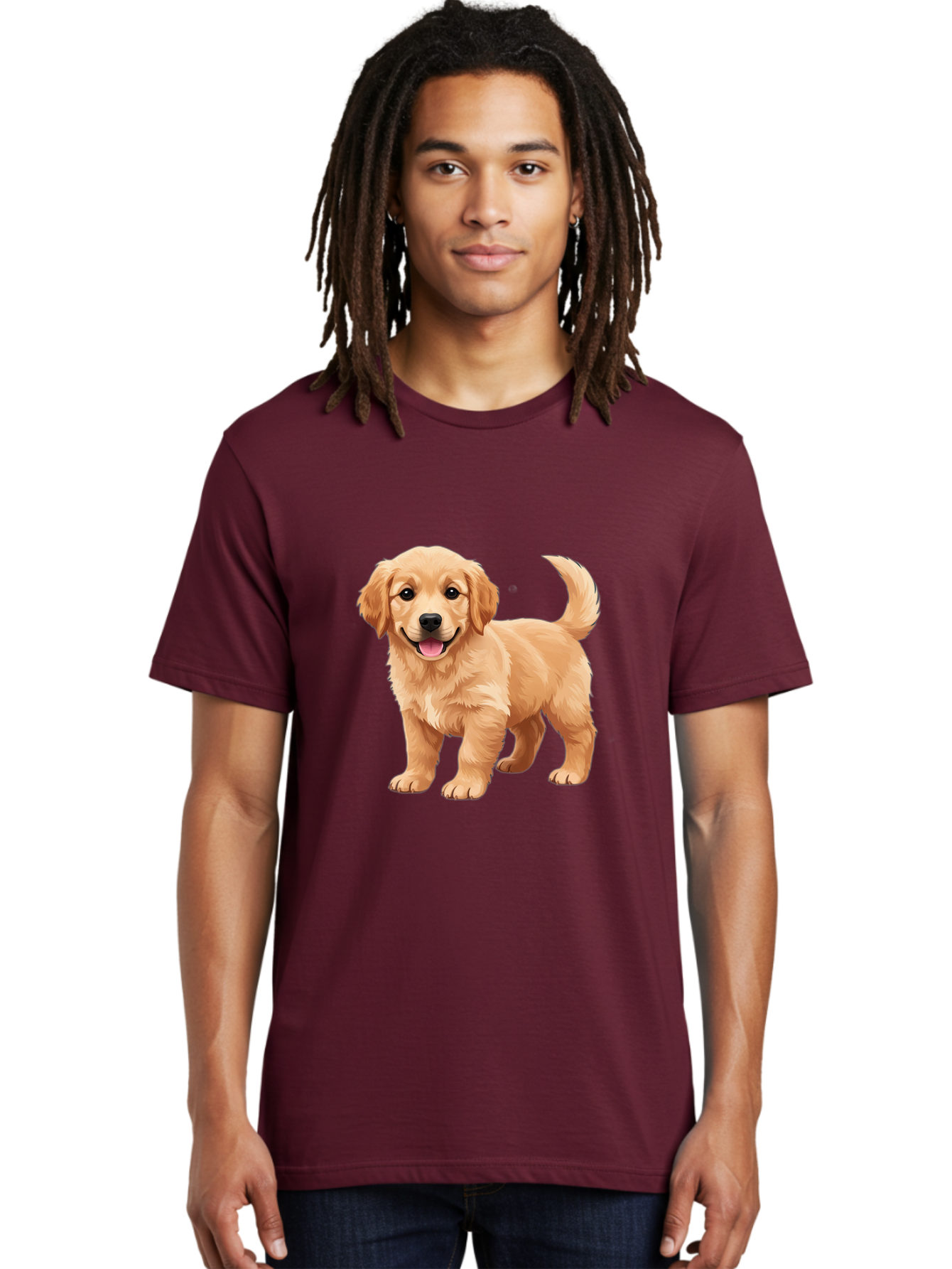 Golden-Retriever-Puppy-3 Men'S Graphic Tee, 100% Cotton, Comfortable Casual Summer Wear, Machine Washable, Golden Retriever Puppy, Dog Portrait, Playful Dog, Happy Puppy, Furry Friend, Dog'S Smile, Tail Wagging, Adorable Pet, Cartoon Dog, Bab990