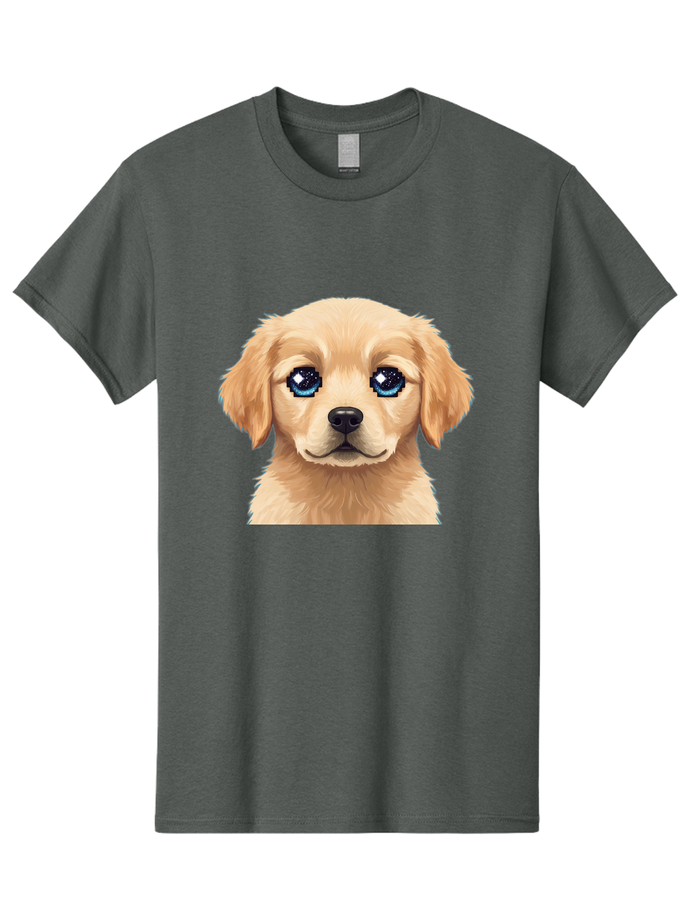 Golden-Retriever-Puppy-4 Men'S Graphic Tee, 100% Cotton, Comfortable Casual Summer Wear, Machine Washable, Golden Retriever Puppy, Cute Cartoon Dog, Big Blue Eyes, Galaxy Eyes, Sparkly Eyes, Fluffy Fur, Adorable Face, Sweet Puppy, Digital Art Bab991