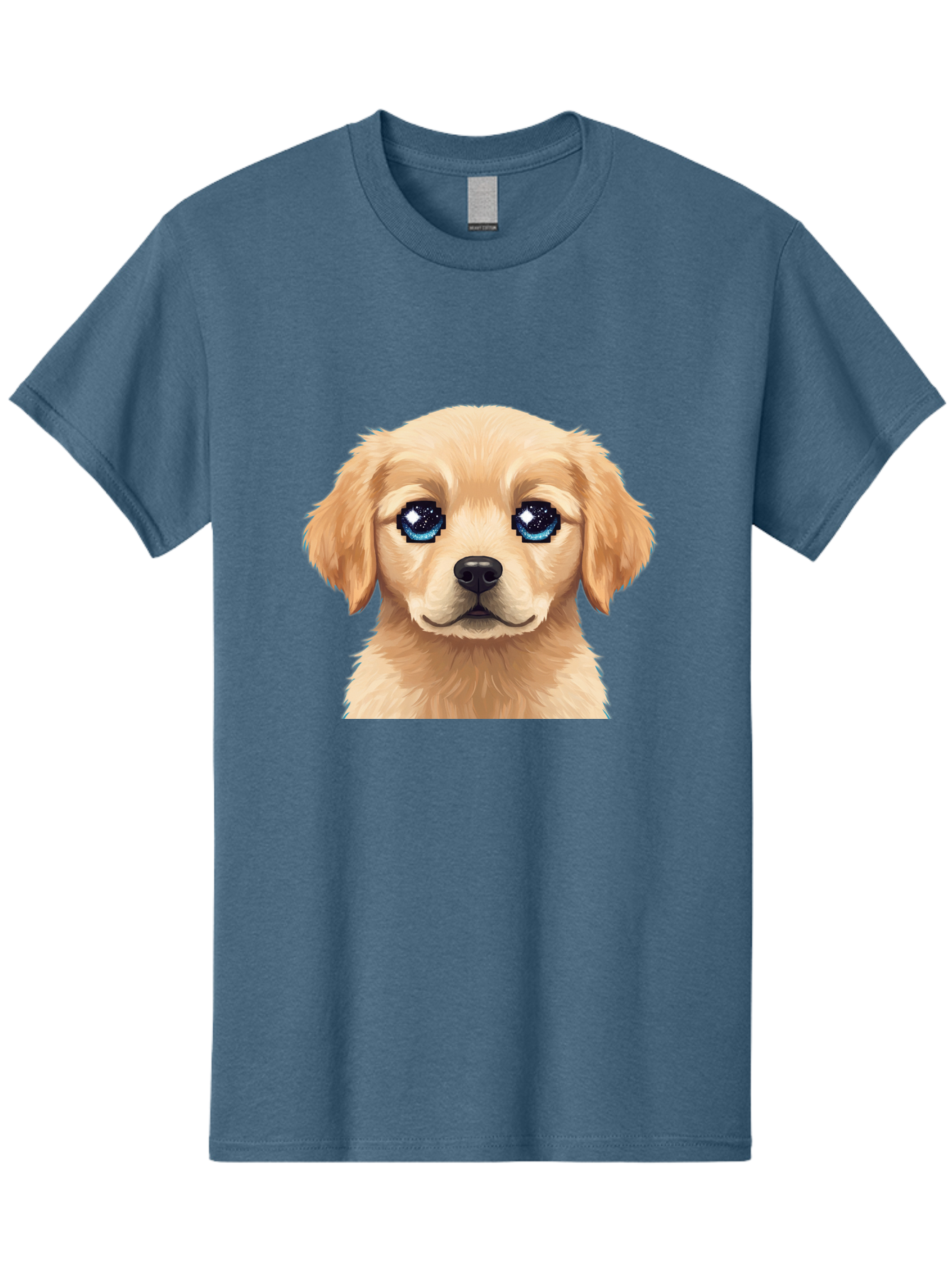 Golden-Retriever-Puppy-4 Men'S Graphic Tee, 100% Cotton, Comfortable Casual Summer Wear, Machine Washable, Golden Retriever Puppy, Cute Cartoon Dog, Big Blue Eyes, Galaxy Eyes, Sparkly Eyes, Fluffy Fur, Adorable Face, Sweet Puppy, Digital Art Bab991