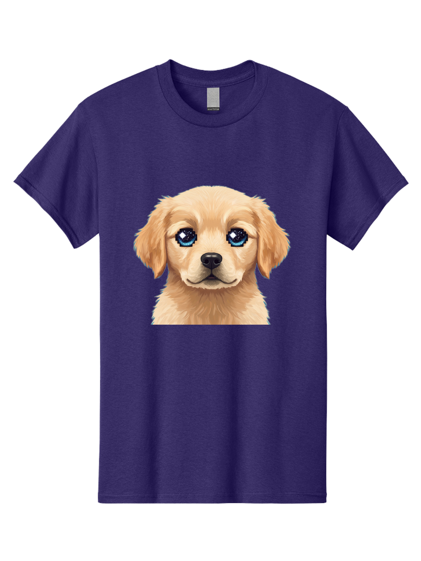 Golden-Retriever-Puppy-4 Men'S Graphic Tee, 100% Cotton, Comfortable Casual Summer Wear, Machine Washable, Golden Retriever Puppy, Cute Cartoon Dog, Big Blue Eyes, Galaxy Eyes, Sparkly Eyes, Fluffy Fur, Adorable Face, Sweet Puppy, Digital Art Bab991