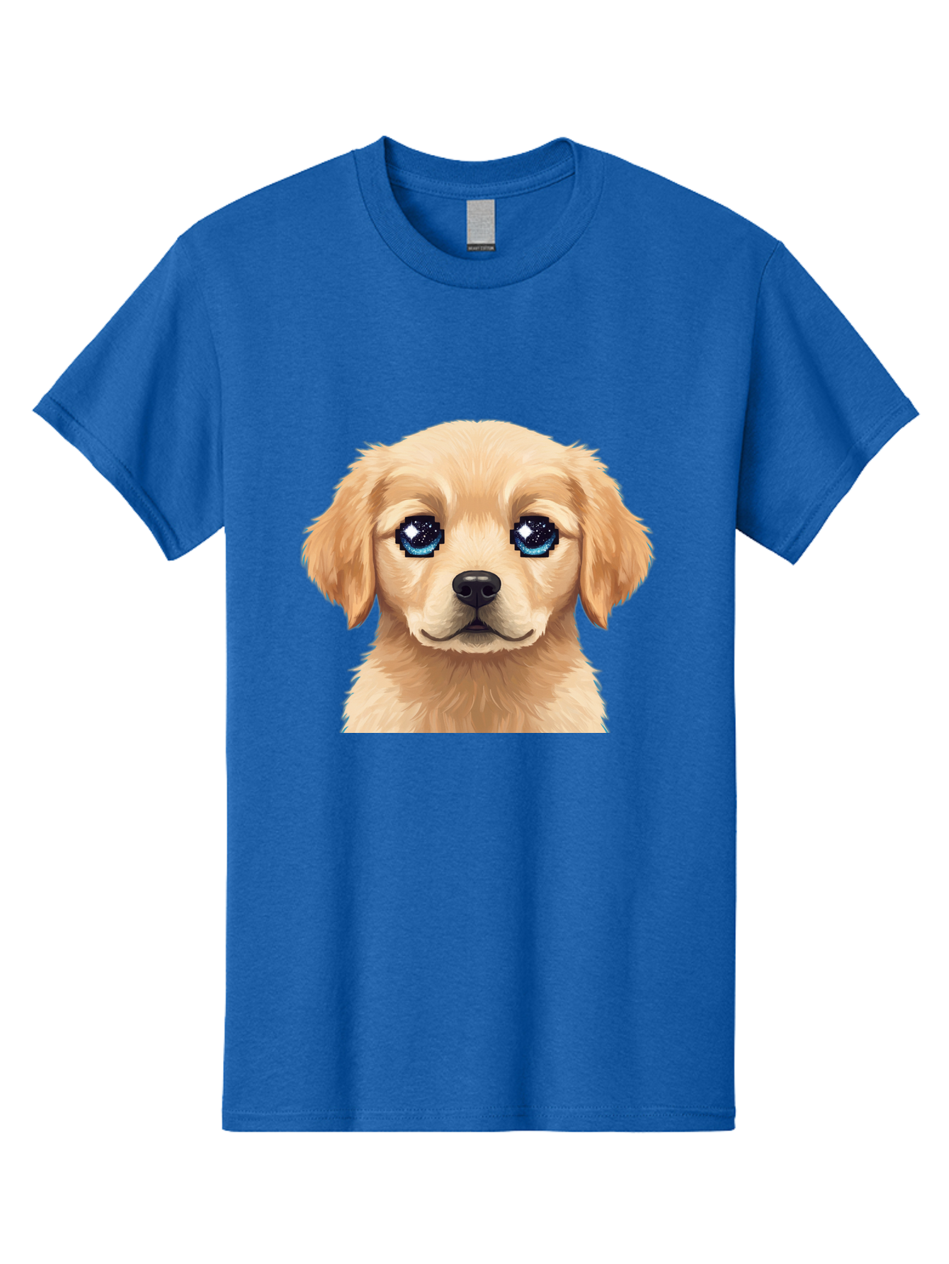 Golden-Retriever-Puppy-4 Men'S Graphic Tee, 100% Cotton, Comfortable Casual Summer Wear, Machine Washable, Golden Retriever Puppy, Cute Cartoon Dog, Big Blue Eyes, Galaxy Eyes, Sparkly Eyes, Fluffy Fur, Adorable Face, Sweet Puppy, Digital Art Bab991