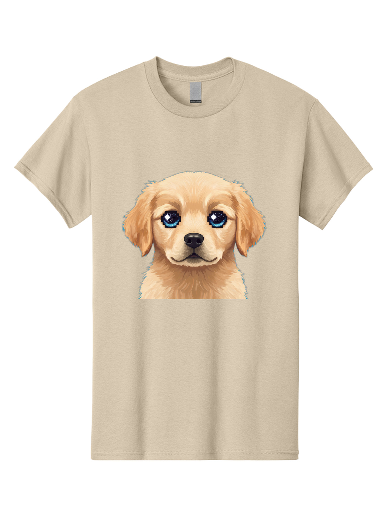Golden-Retriever-Puppy-4 Men'S Graphic Tee, 100% Cotton, Comfortable Casual Summer Wear, Machine Washable, Golden Retriever Puppy, Cute Cartoon Dog, Big Blue Eyes, Galaxy Eyes, Sparkly Eyes, Fluffy Fur, Adorable Face, Sweet Puppy, Digital Art Bab991