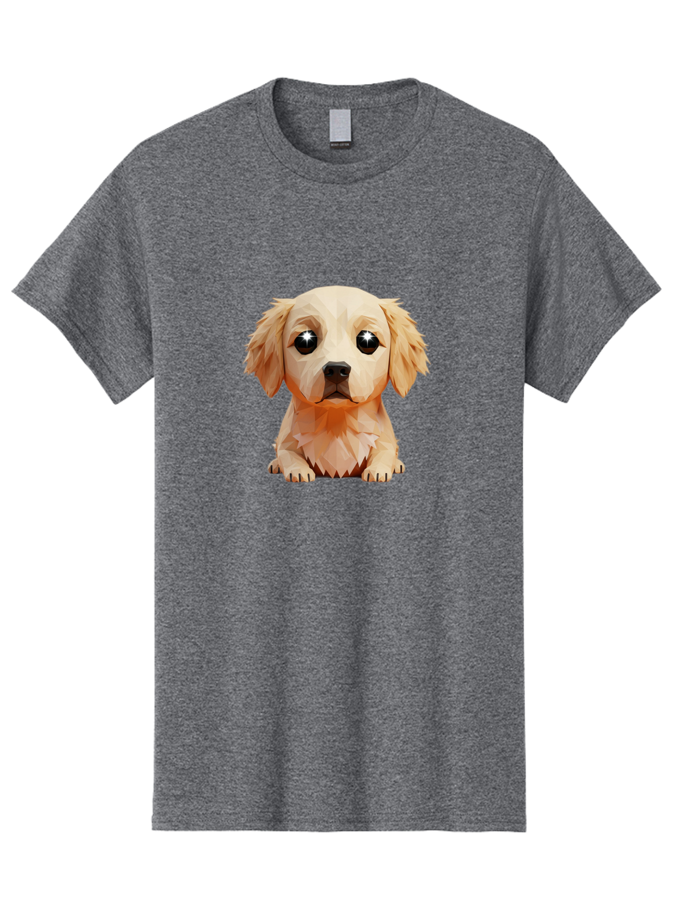 Golden-Retriever-Puppy-5 Men'S Graphic Tee, 100% Cotton, Comfortable Casual Summer Wear, Machine Washable, Low-Poly Puppy Art, Puppy With Shiny Eyes, 3D Geometric Dog, Cute Puppy, Adorable Puppy Graphics, Puppy Illustration, Modern Art, Bab992