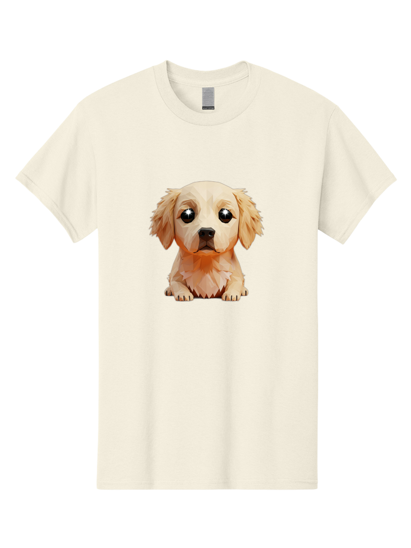 Golden-Retriever-Puppy-5 Men'S Graphic Tee, 100% Cotton, Comfortable Casual Summer Wear, Machine Washable, Low-Poly Puppy Art, Puppy With Shiny Eyes, 3D Geometric Dog, Cute Puppy, Adorable Puppy Graphics, Puppy Illustration, Modern Art, Bab992
