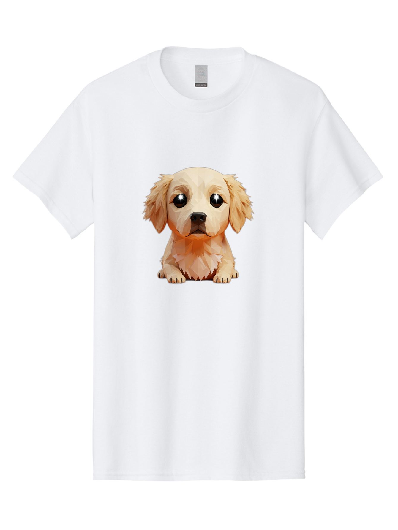Golden-Retriever-Puppy-5 Men'S Graphic Tee, 100% Cotton, Comfortable Casual Summer Wear, Machine Washable, Low-Poly Puppy Art, Puppy With Shiny Eyes, 3D Geometric Dog, Cute Puppy, Adorable Puppy Graphics, Puppy Illustration, Modern Art, Bab992