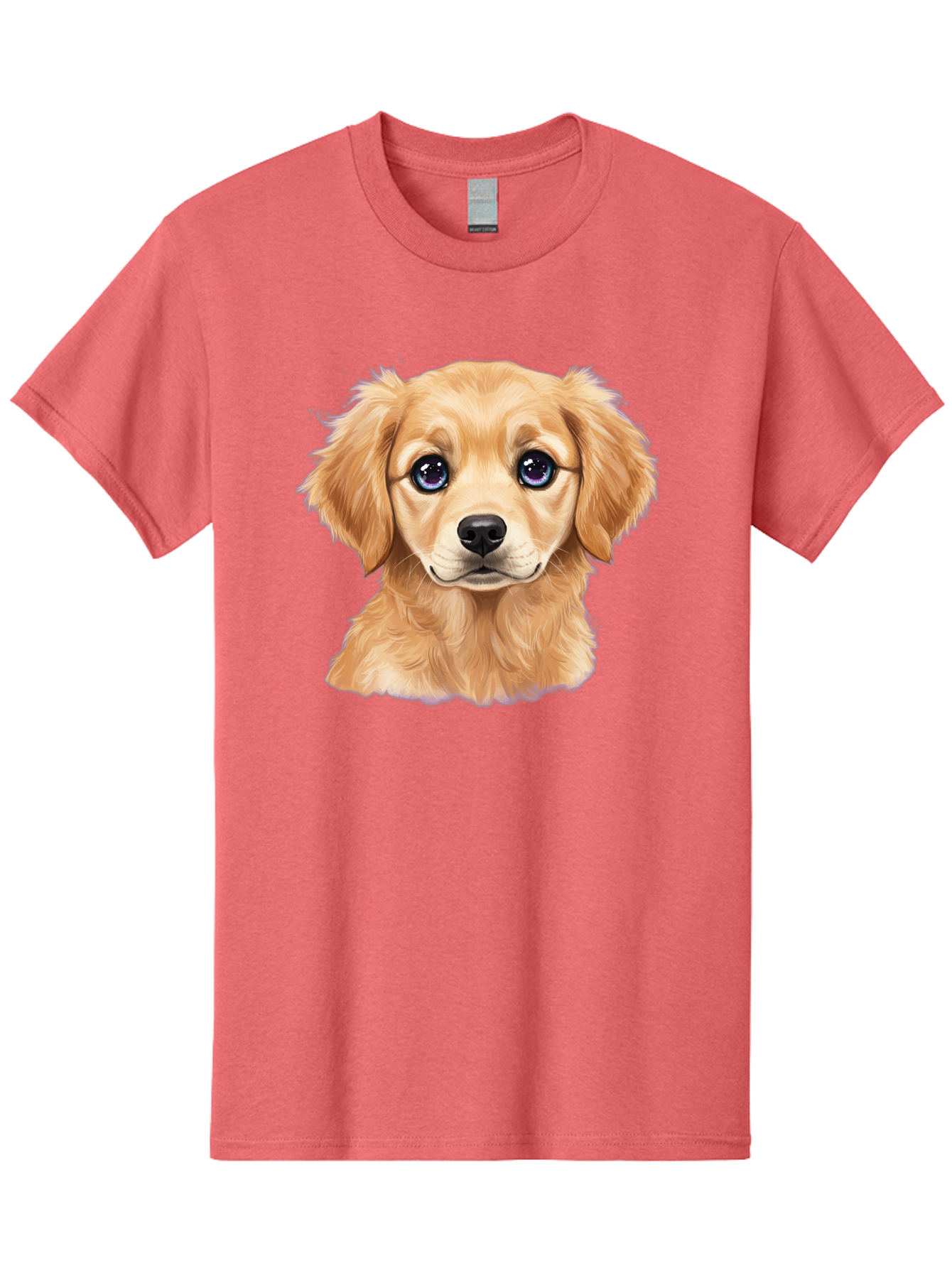 Golden-Retriever-Puppy-6 Men'S Graphic Tee, 100% Cotton, Comfortable Casual Summer Wear, Machine Washable, Golden Puppy, Cute Dog, Puppy Face, Blue Eyes, Fluffy Fur, Adorable Animal, Cartoon Style, Digital Art, Sweet Expression, Friendly Pet Bab993