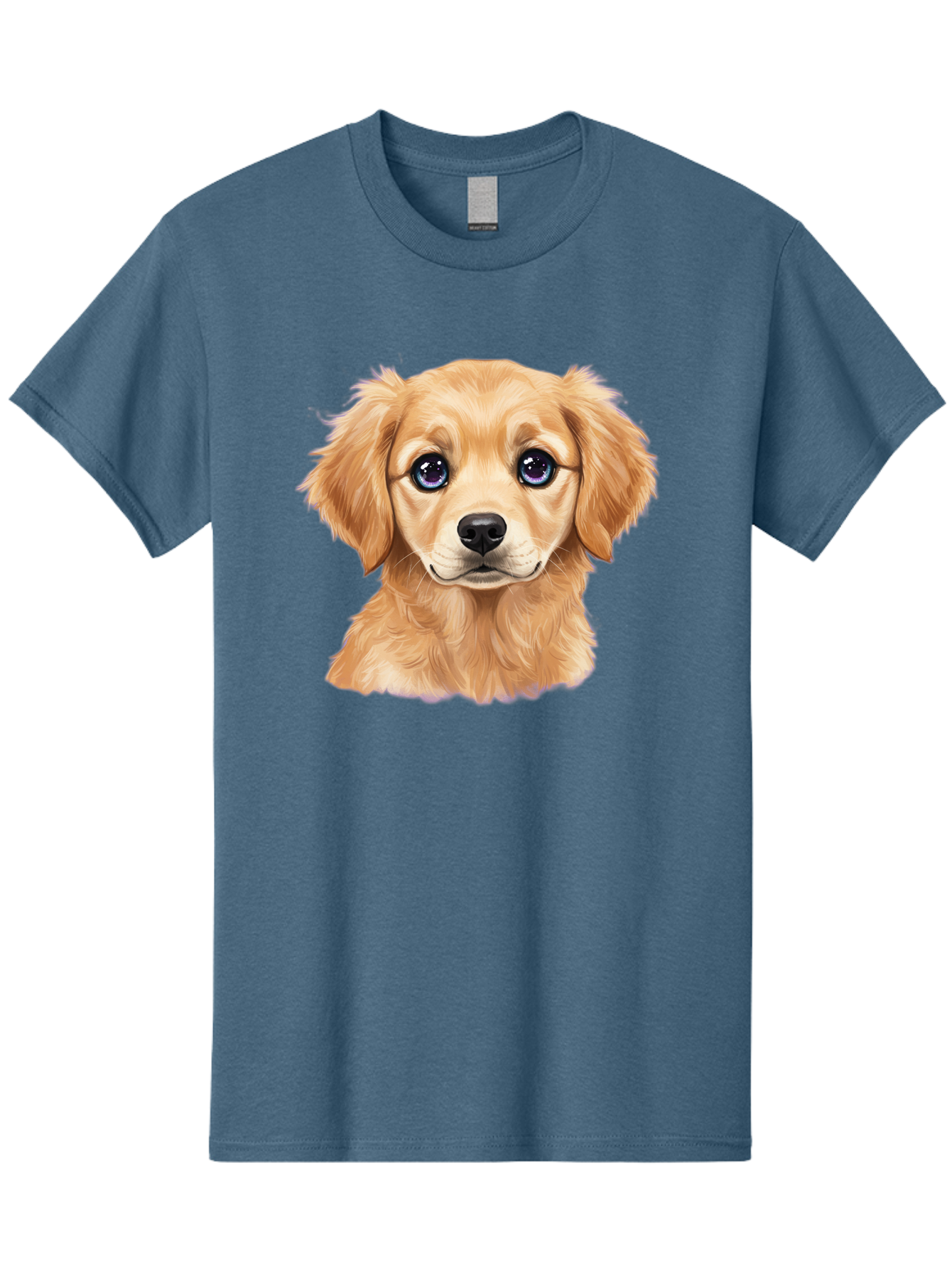 Golden-Retriever-Puppy-6 Men'S Graphic Tee, 100% Cotton, Comfortable Casual Summer Wear, Machine Washable, Golden Puppy, Cute Dog, Puppy Face, Blue Eyes, Fluffy Fur, Adorable Animal, Cartoon Style, Digital Art, Sweet Expression, Friendly Pet Bab993