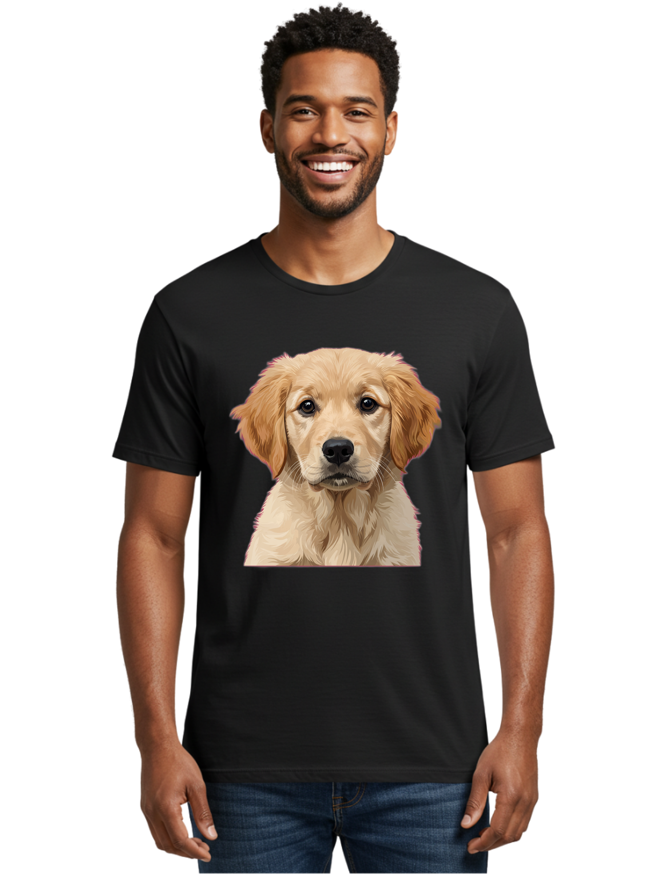Golden-Retriever-Puppy Men'S Graphic Tee, 100% Cotton, Comfortable Casual Summer Wear, Machine Washable, Golden Retriever Puppy, Cute Dog, Puppy Face, Fluffy Fur, Adorable Eyes, Friendly Dog, Lovable Pet, Young Canine, Playful Pup, Bab994