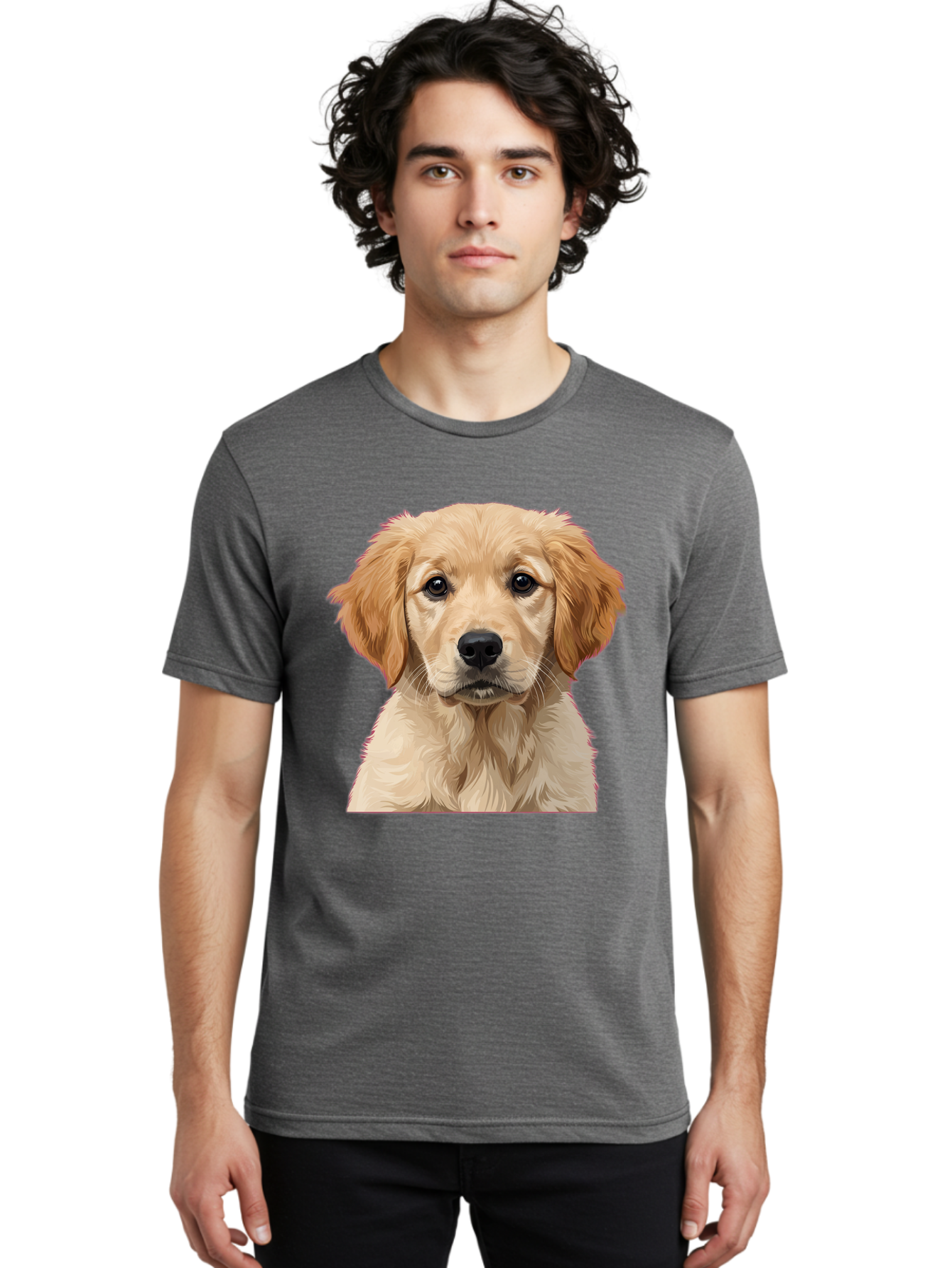 Golden-Retriever-Puppy Men'S Graphic Tee, 100% Cotton, Comfortable Casual Summer Wear, Machine Washable, Golden Retriever Puppy, Cute Dog, Puppy Face, Fluffy Fur, Adorable Eyes, Friendly Dog, Lovable Pet, Young Canine, Playful Pup, Bab994