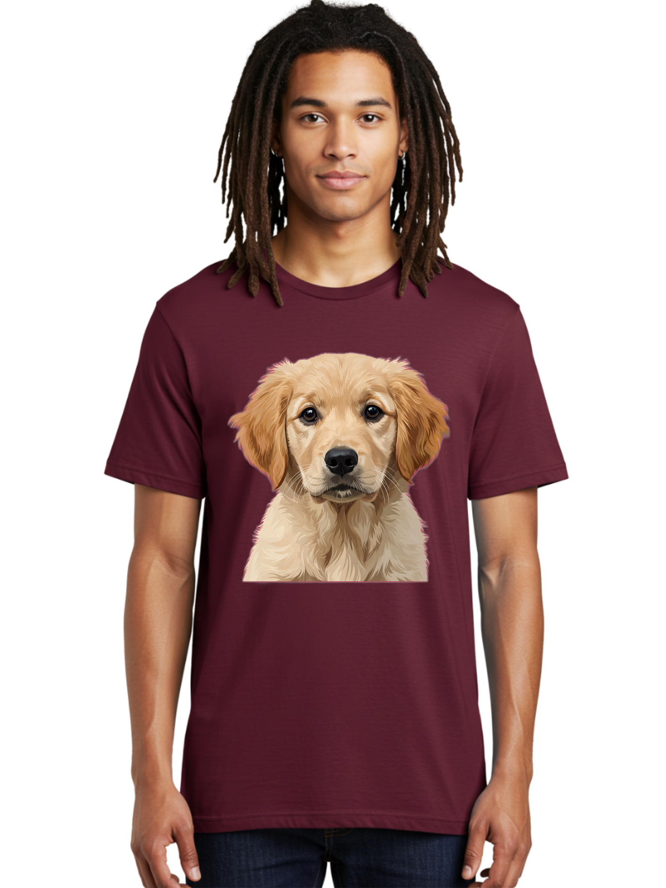 Golden-Retriever-Puppy Men'S Graphic Tee, 100% Cotton, Comfortable Casual Summer Wear, Machine Washable, Golden Retriever Puppy, Cute Dog, Puppy Face, Fluffy Fur, Adorable Eyes, Friendly Dog, Lovable Pet, Young Canine, Playful Pup, Bab994