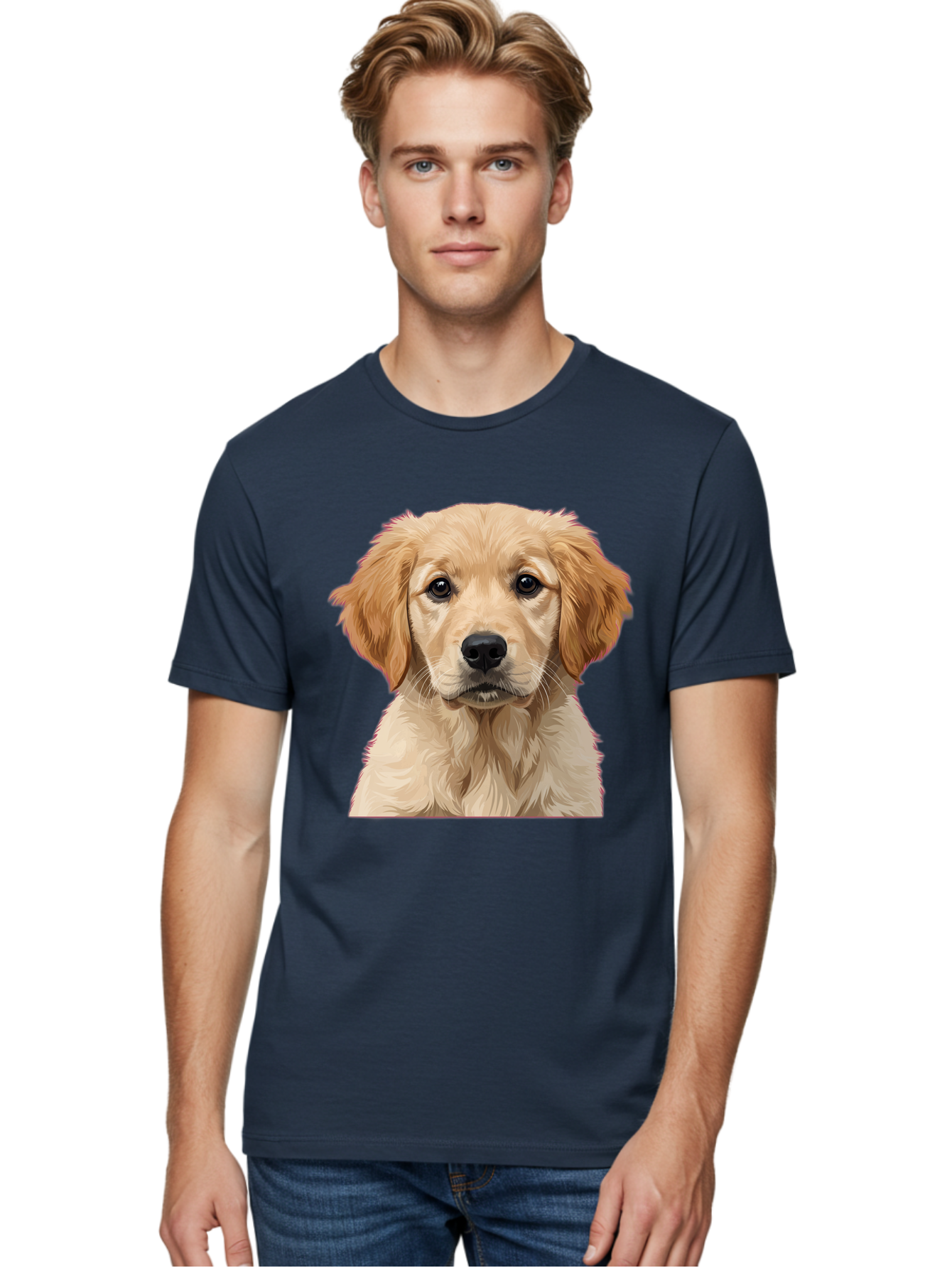 Golden-Retriever-Puppy Men'S Graphic Tee, 100% Cotton, Comfortable Casual Summer Wear, Machine Washable, Golden Retriever Puppy, Cute Dog, Puppy Face, Fluffy Fur, Adorable Eyes, Friendly Dog, Lovable Pet, Young Canine, Playful Pup, Bab994