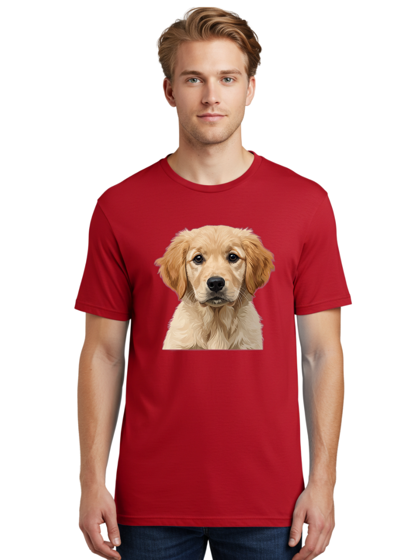 Golden-Retriever-Puppy Men'S Graphic Tee, 100% Cotton, Comfortable Casual Summer Wear, Machine Washable, Golden Retriever Puppy, Cute Dog, Puppy Face, Fluffy Fur, Adorable Eyes, Friendly Dog, Lovable Pet, Young Canine, Playful Pup, Bab994
