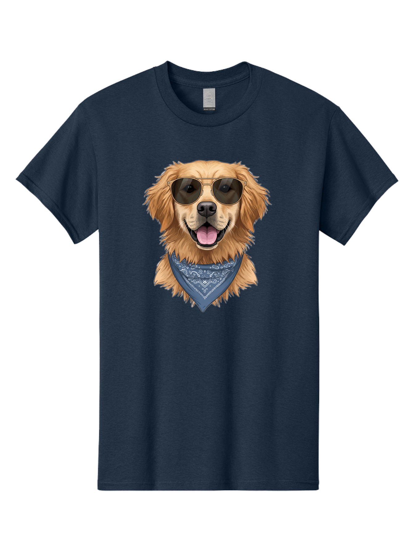 Golden-Retriever-Sunglasses-1 Men'S Graphic Tee, 100% Cotton, Comfortable Casual Summer Wear, Machine Washable, Golden Retriever Wearing Sunglasses, Dog With Shades, Bandana Around Neck, Funny Animal Portrait, Cool Dog Design, Bab995