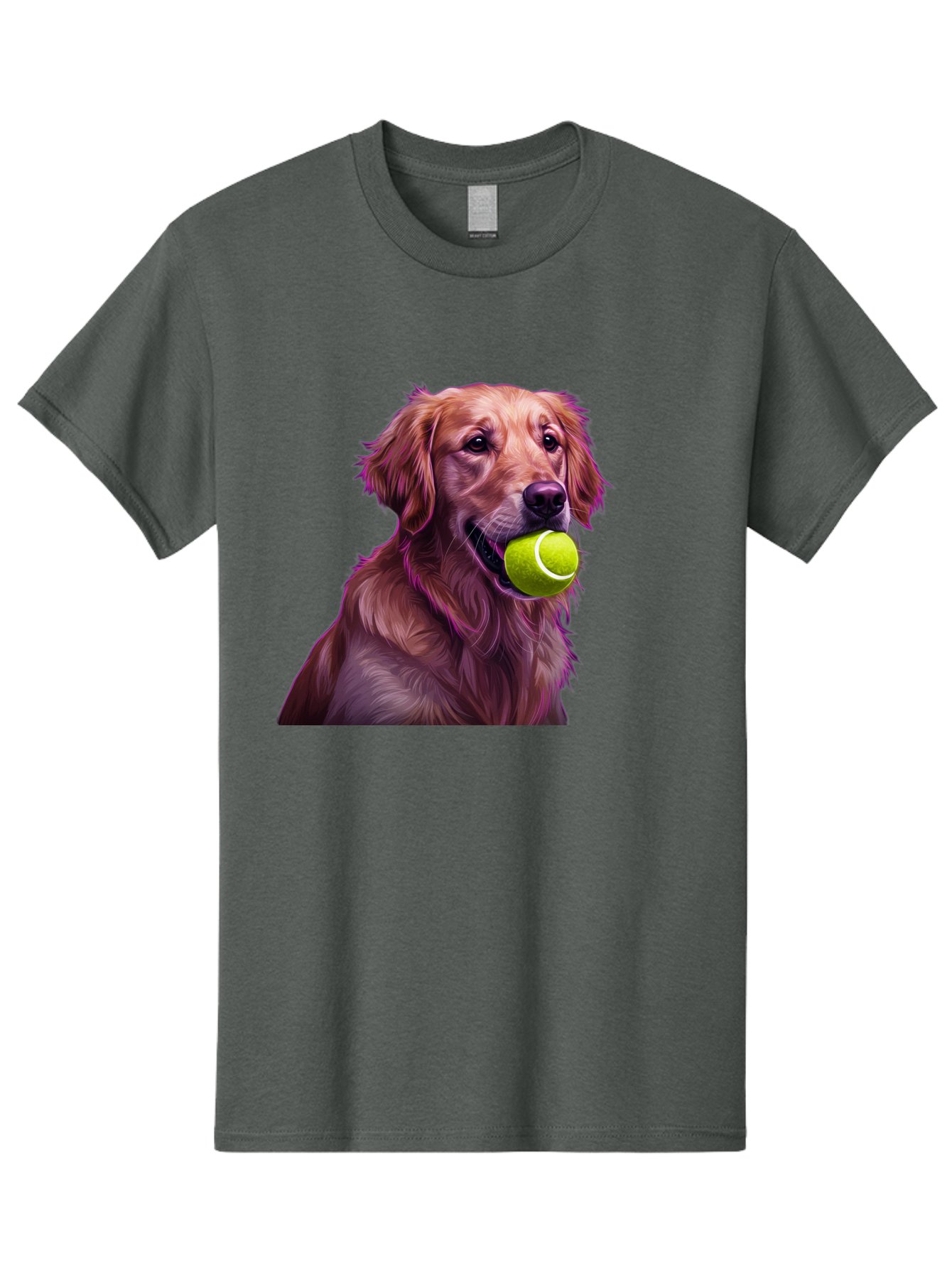 Golden-Retriever-Tennis-Ball Men'S Graphic Tee, 100% Cotton, Comfortable Casual Summer Wear, Machine Washable, Golden Retriever, Dog Holding Tennis Ball, Playful Dog, Tennis Ball In Mouth, Furry Friend, Happy Dog, Canine Companion, Fun Pet Bab998