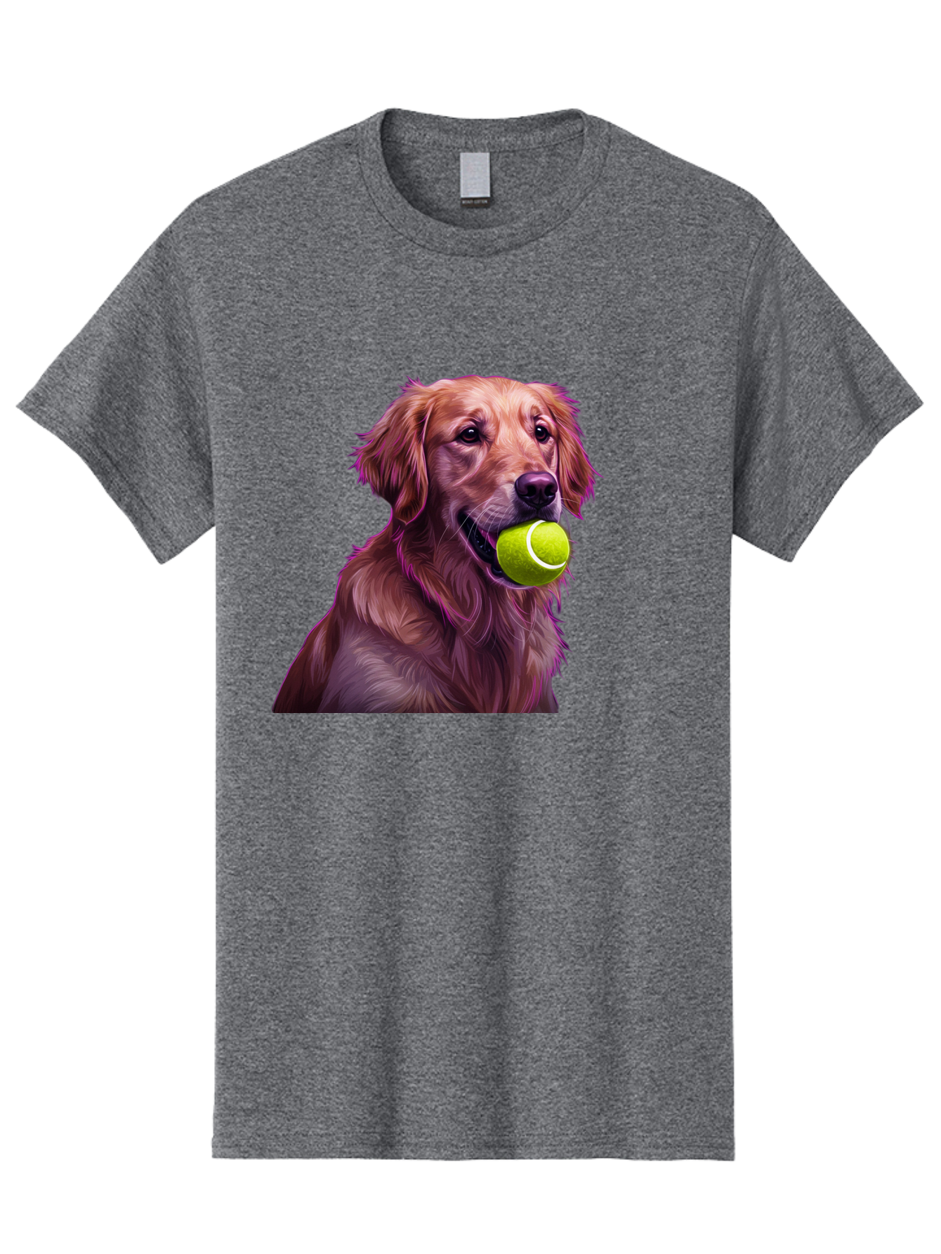 Golden-Retriever-Tennis-Ball Men'S Graphic Tee, 100% Cotton, Comfortable Casual Summer Wear, Machine Washable, Golden Retriever, Dog Holding Tennis Ball, Playful Dog, Tennis Ball In Mouth, Furry Friend, Happy Dog, Canine Companion, Fun Pet Bab998