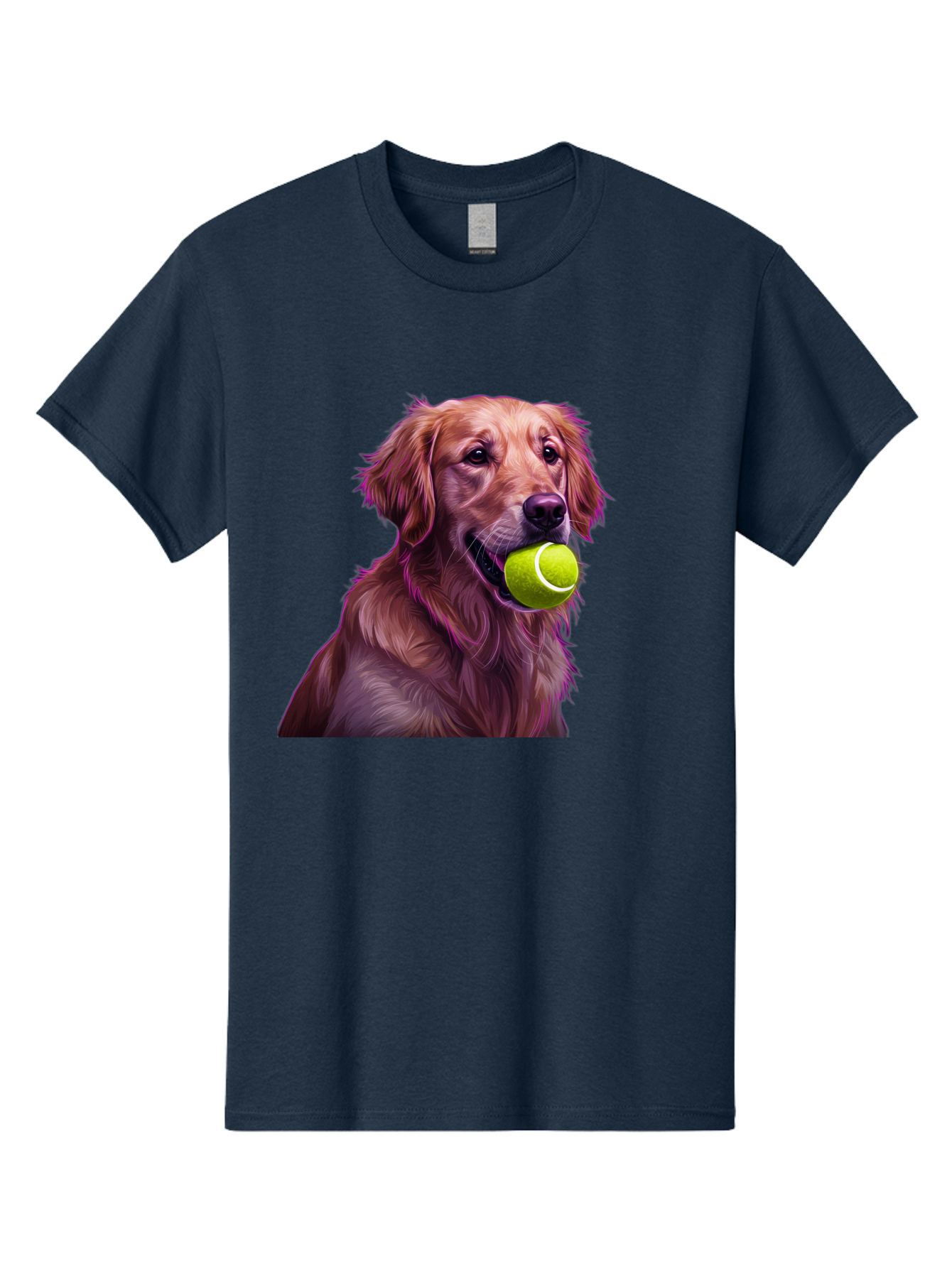 Golden-Retriever-Tennis-Ball Men'S Graphic Tee, 100% Cotton, Comfortable Casual Summer Wear, Machine Washable, Golden Retriever, Dog Holding Tennis Ball, Playful Dog, Tennis Ball In Mouth, Furry Friend, Happy Dog, Canine Companion, Fun Pet Bab998