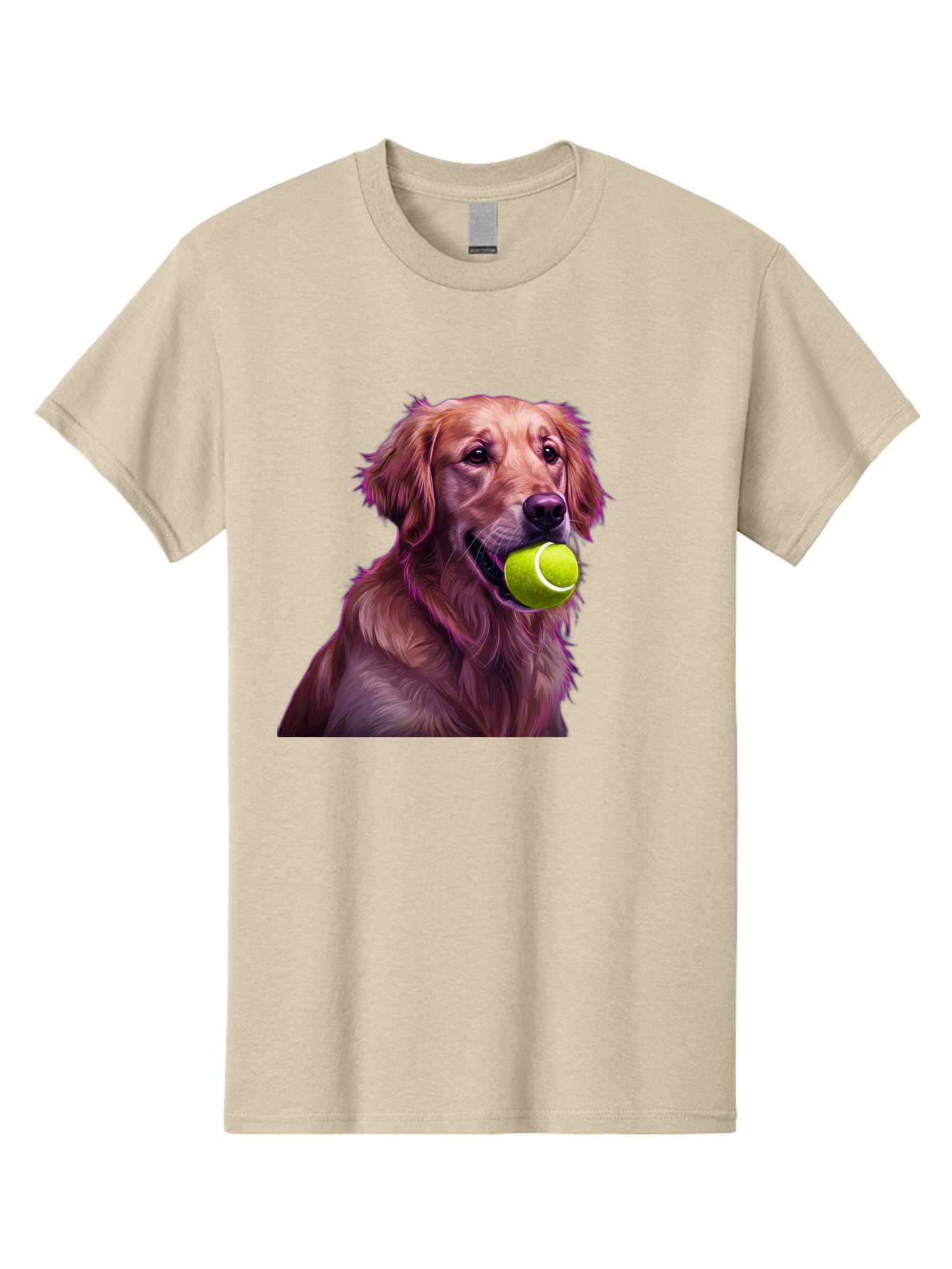 Golden-Retriever-Tennis-Ball Men'S Graphic Tee, 100% Cotton, Comfortable Casual Summer Wear, Machine Washable, Golden Retriever, Dog Holding Tennis Ball, Playful Dog, Tennis Ball In Mouth, Furry Friend, Happy Dog, Canine Companion, Fun Pet Bab998