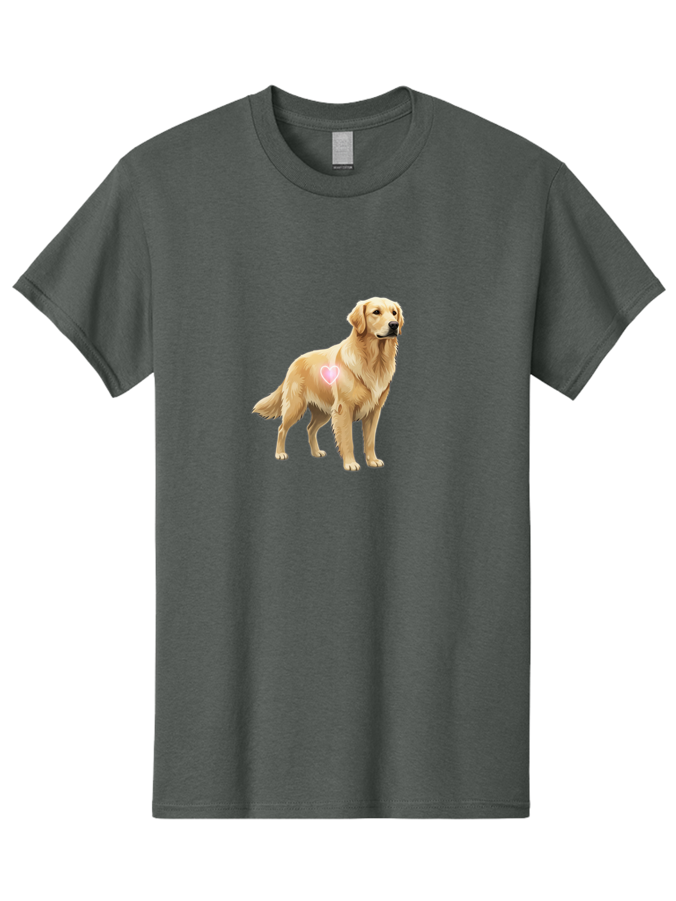 Golden-Retriever-With-Heart-1 Men'S Graphic Tee, 100% Cotton, Comfortable Casual Summer Wear, Machine Washable, Golden Retriever Dog, Heart On Dog, Cute Canine, Lovely Pet, Dog Love, Heart Symbol, Pet Friendly, Dog Graphic Bac002