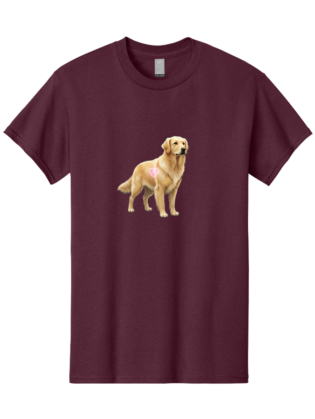 Golden-Retriever-With-Heart-1 Men'S Graphic Tee, 100% Cotton, Comfortable Casual Summer Wear, Machine Washable, Golden Retriever Dog, Heart On Dog, Cute Canine, Lovely Pet, Dog Love, Heart Symbol, Pet Friendly, Dog Graphic Bac002