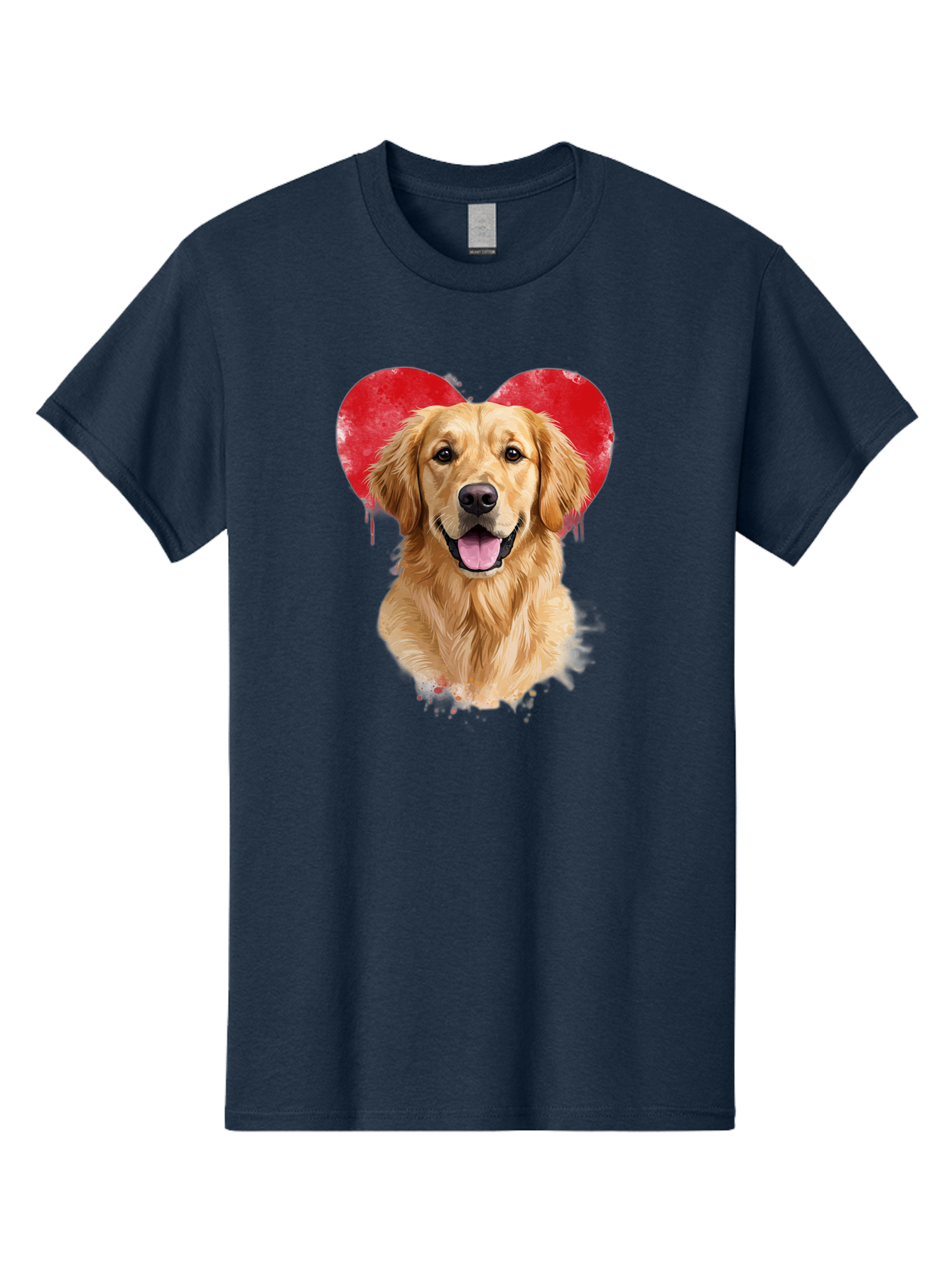 Golden-Retriever-With-Heart Men'S Graphic Tee, 100% Cotton, Comfortable Casual Summer Wear, Machine Washable, Golden Retriever, Dog Love, Red Heart, Dripping Paint, Cute Canine, Furry Friend, Heartwarming Moment, Loyal Companion, Happy Dog, Bac003