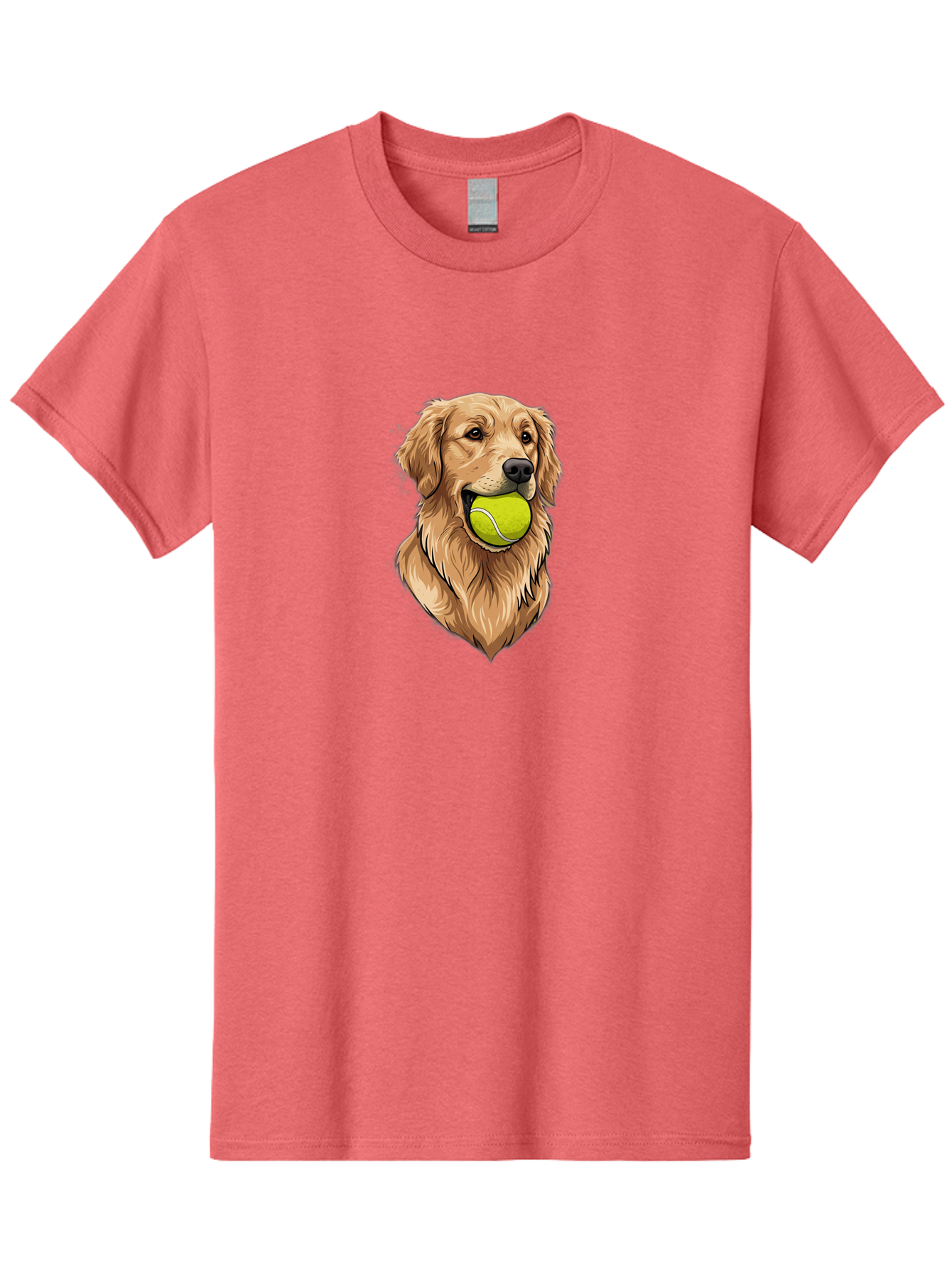 Golden-Retriever-With-Tennis-Ball Men'S Graphic Tee, 100% Cotton, Comfortable Casual Summer Wear, Machine Washable, Golden Retriever Dog Holding Tennis Ball, Playful Pup, Tennis Ball In Mouth, Fun Pet, Playful Pet, Dog Illustration, Bac006