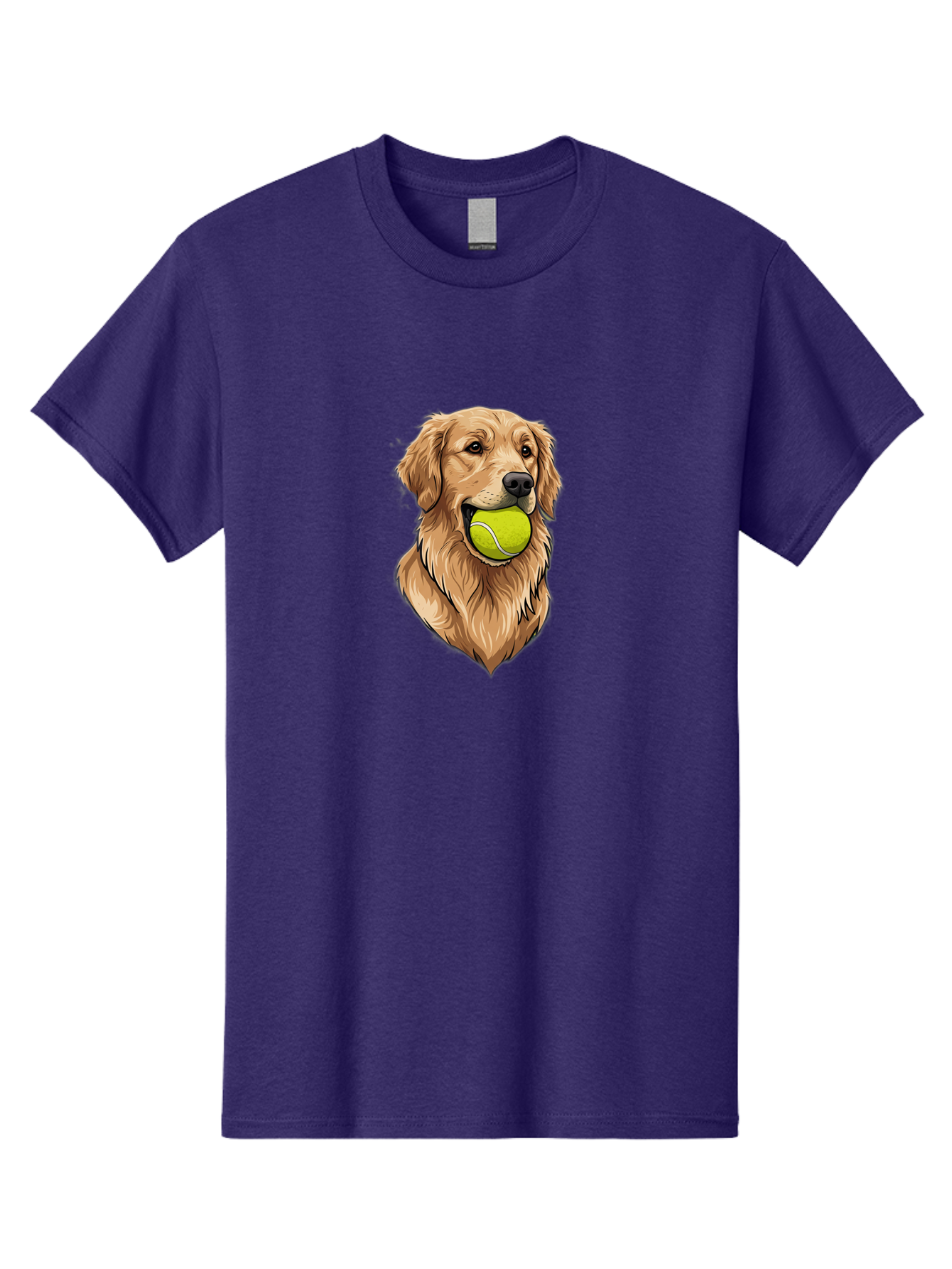 Golden-Retriever-With-Tennis-Ball Men'S Graphic Tee, 100% Cotton, Comfortable Casual Summer Wear, Machine Washable, Golden Retriever Dog Holding Tennis Ball, Playful Pup, Tennis Ball In Mouth, Fun Pet, Playful Pet, Dog Illustration, Bac006