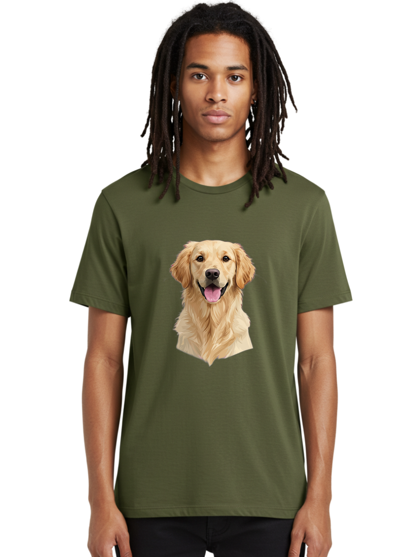 Golden-Retriever Men'S Graphic Tee, 100% Cotton, Comfortable Casual Summer Wear, Machine Washable, Happy Golden Retriever, Friendly Dog, Smiling Pet, Playful Animal, Cute Canine, Dog Portrait, Retriever Illustration Bac007