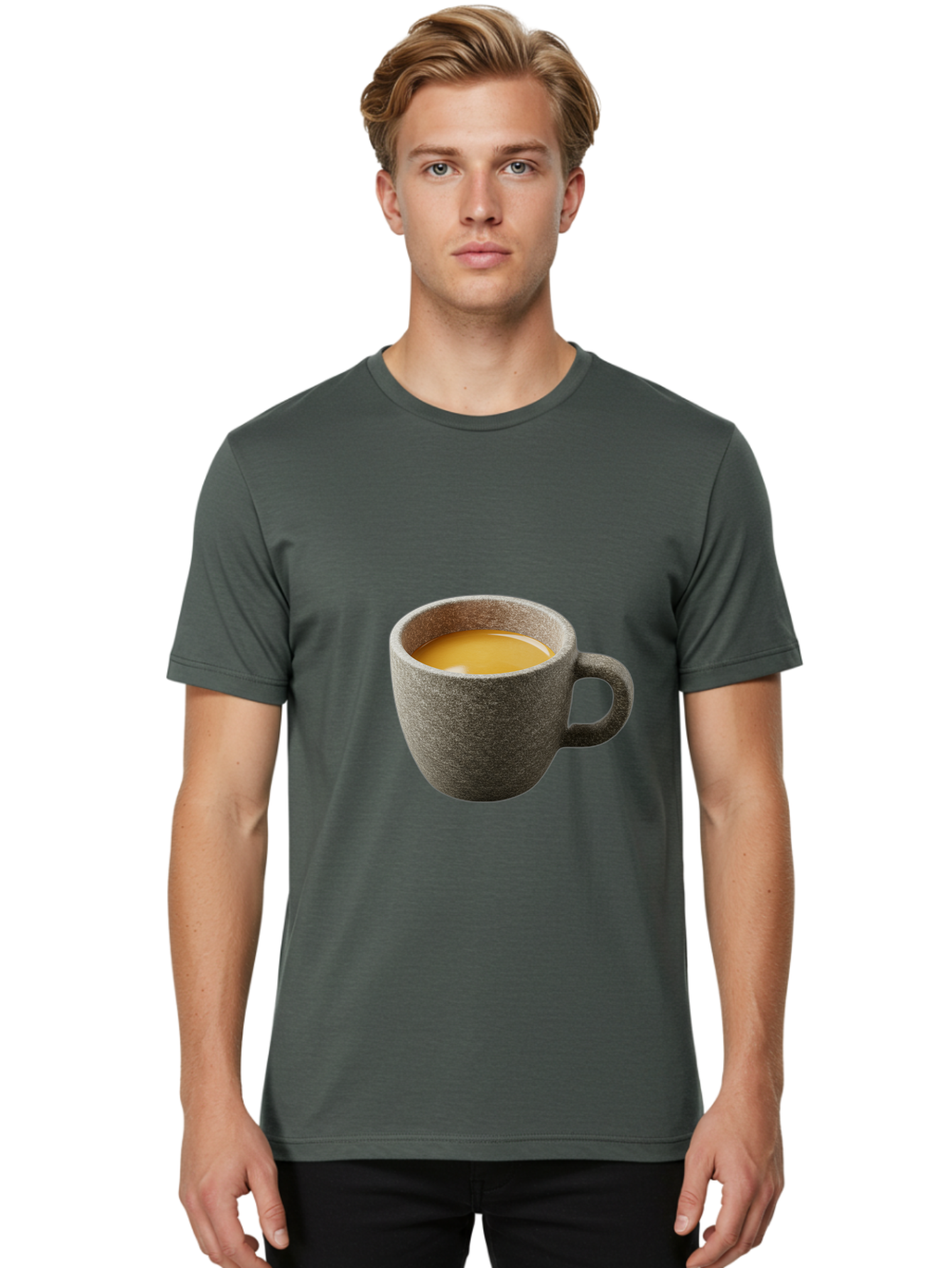 Grey-Coffee-Mug Men'S Graphic Tee, 100% Cotton, Comfortable Casual Summer Wear, Machine Washable, Coffee Cup, Gray Mug, Coffee Drink, Morning Coffee, Coffee Time, Beverage, Hot Drink, Cozy Moment Bac008