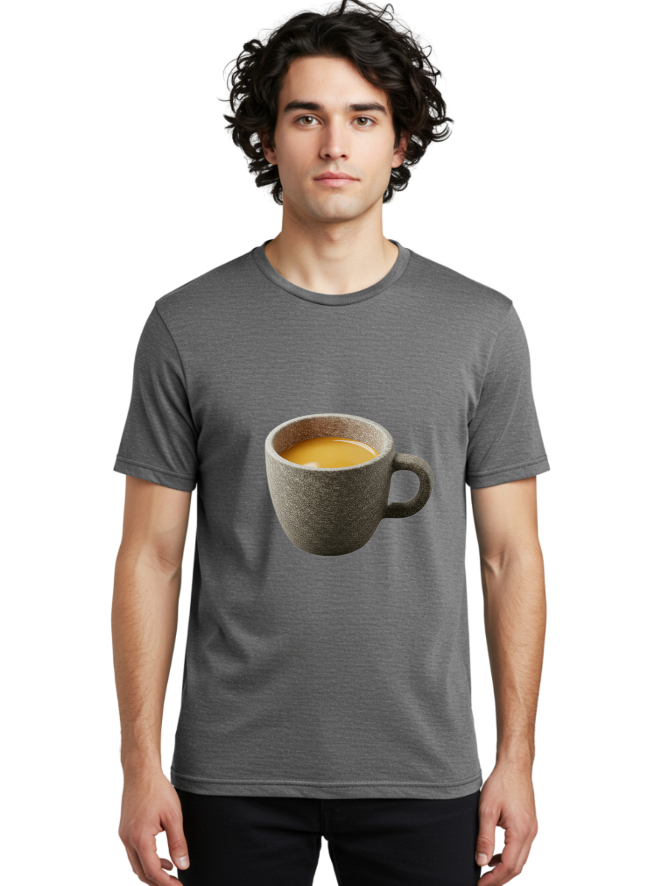 Grey-Coffee-Mug Men'S Graphic Tee, 100% Cotton, Comfortable Casual Summer Wear, Machine Washable, Coffee Cup, Gray Mug, Coffee Drink, Morning Coffee, Coffee Time, Beverage, Hot Drink, Cozy Moment Bac008