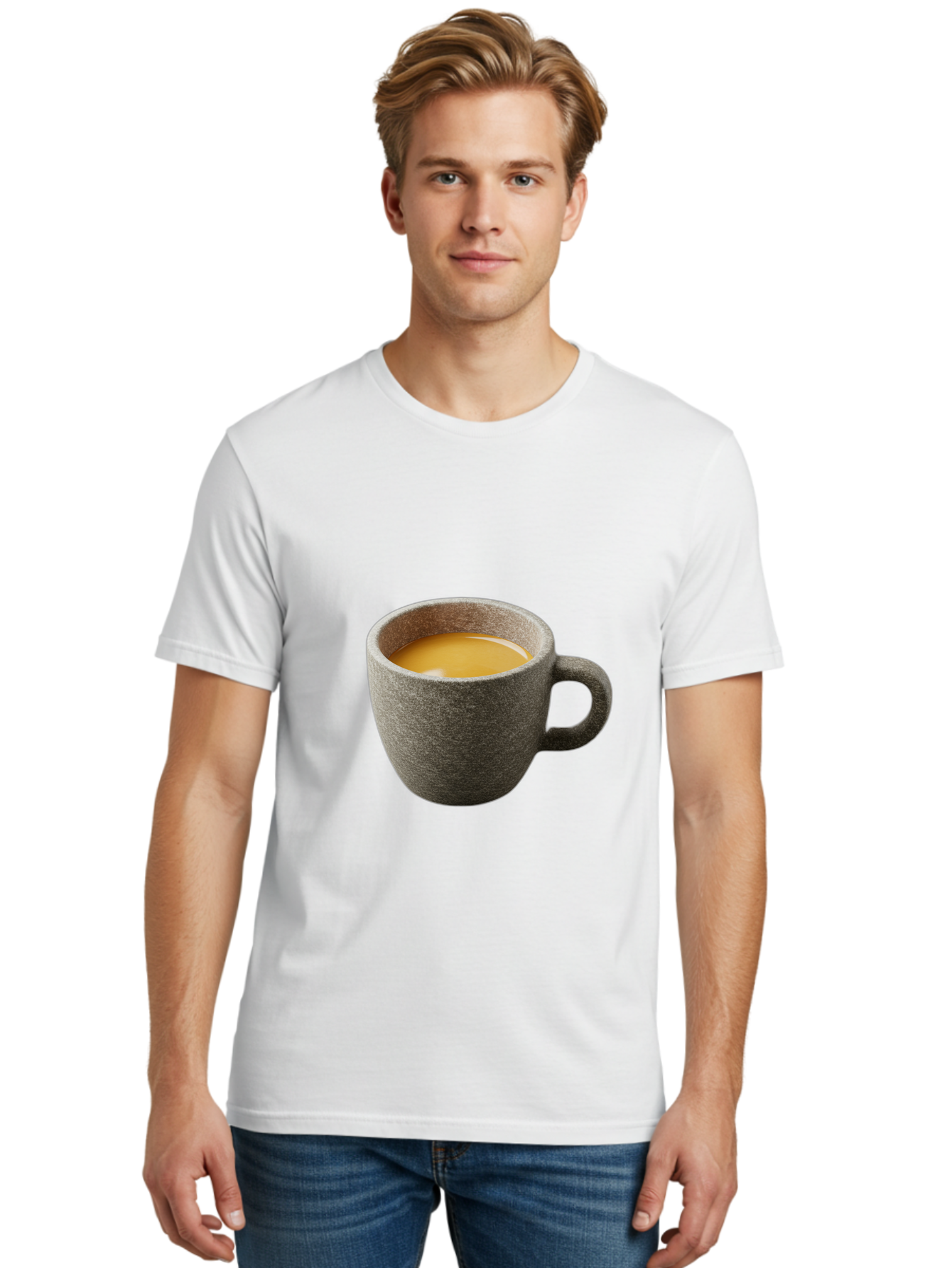 Grey-Coffee-Mug Men'S Graphic Tee, 100% Cotton, Comfortable Casual Summer Wear, Machine Washable, Coffee Cup, Gray Mug, Coffee Drink, Morning Coffee, Coffee Time, Beverage, Hot Drink, Cozy Moment Bac008