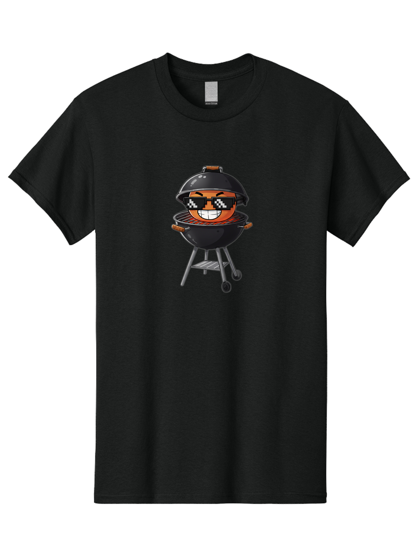 Grill-Emoji Men'S Graphic Tee, 100% Cotton, Comfortable Casual Summer Wear, Machine Washable, Burger In Barbecue Grill, Cool Burger, Grill Master, Barbecue Party, Funny Cartoon, Pixelated Sunglasses, Happy Burger, Grill Scene, Summer Vibe, Bac009