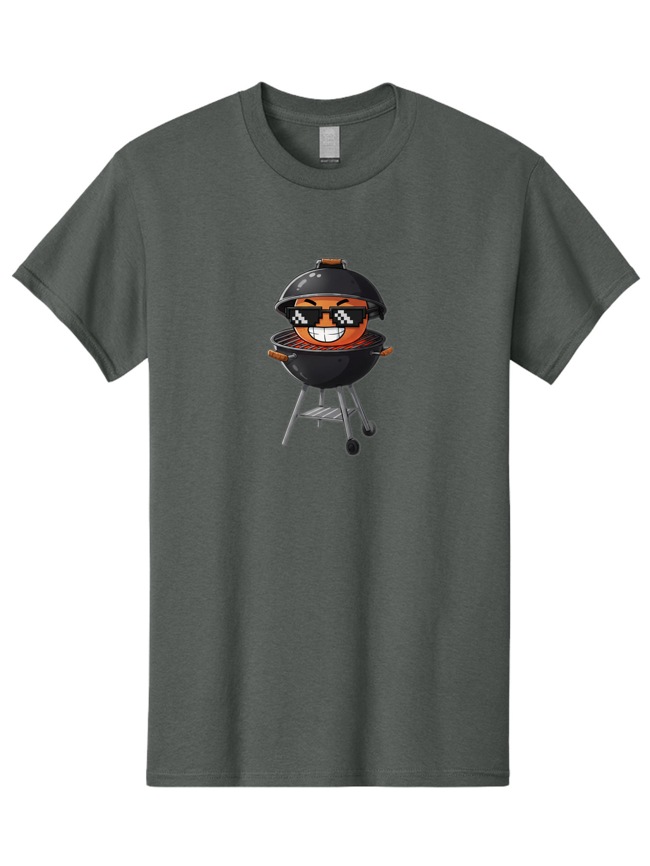Grill-Emoji Men'S Graphic Tee, 100% Cotton, Comfortable Casual Summer Wear, Machine Washable, Burger In Barbecue Grill, Cool Burger, Grill Master, Barbecue Party, Funny Cartoon, Pixelated Sunglasses, Happy Burger, Grill Scene, Summer Vibe, Bac009