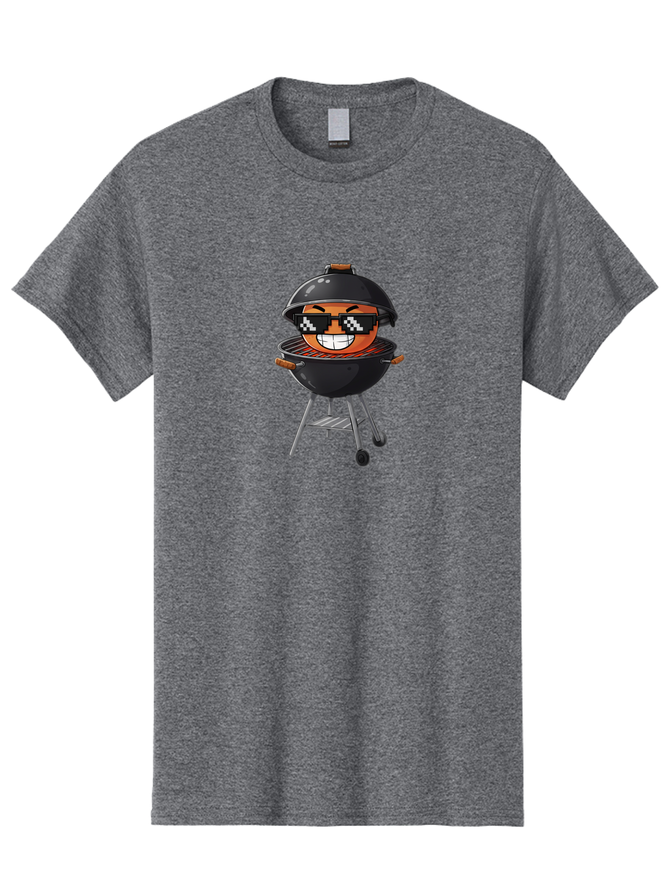 Grill-Emoji Men'S Graphic Tee, 100% Cotton, Comfortable Casual Summer Wear, Machine Washable, Burger In Barbecue Grill, Cool Burger, Grill Master, Barbecue Party, Funny Cartoon, Pixelated Sunglasses, Happy Burger, Grill Scene, Summer Vibe, Bac009