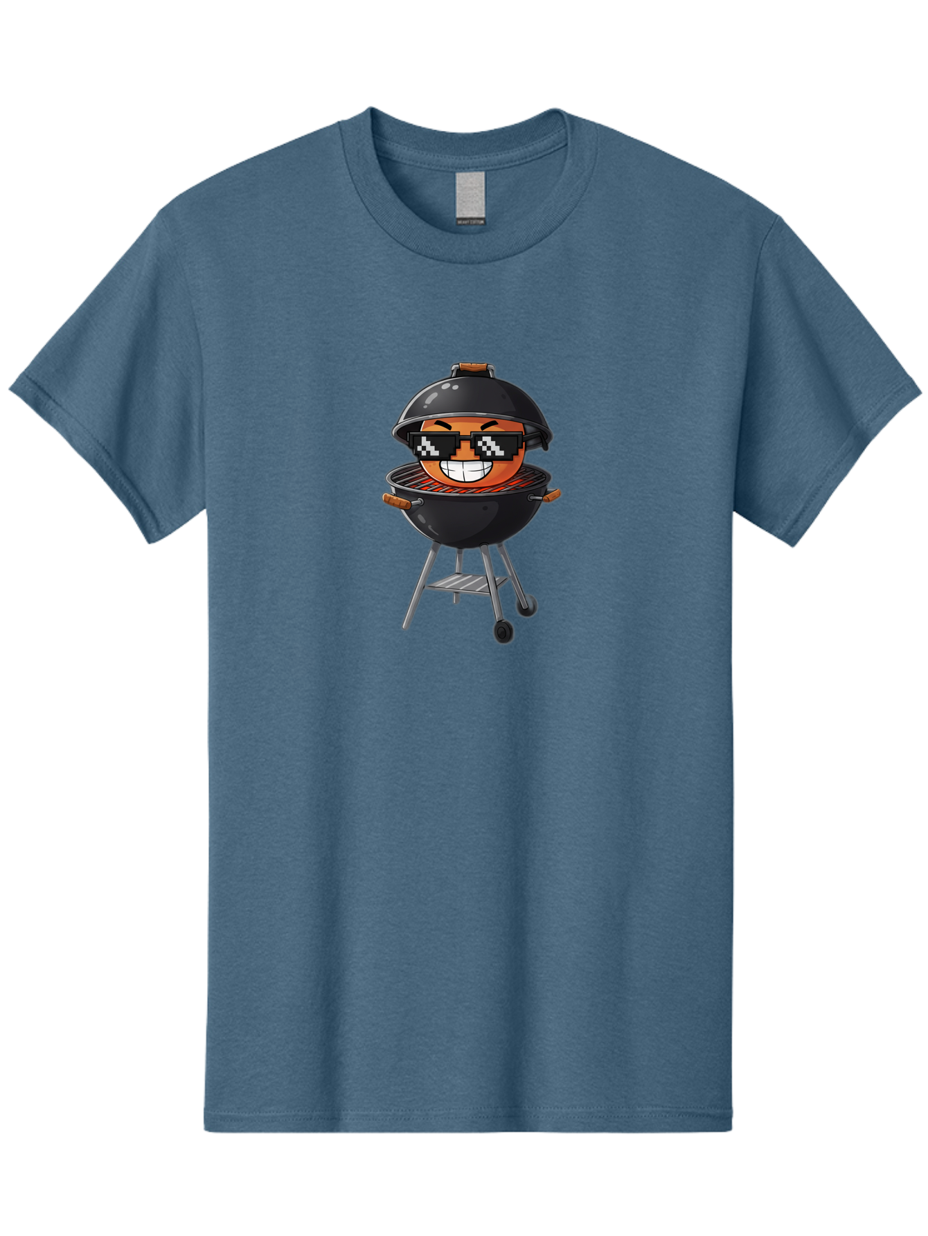 Grill-Emoji Men'S Graphic Tee, 100% Cotton, Comfortable Casual Summer Wear, Machine Washable, Burger In Barbecue Grill, Cool Burger, Grill Master, Barbecue Party, Funny Cartoon, Pixelated Sunglasses, Happy Burger, Grill Scene, Summer Vibe, Bac009