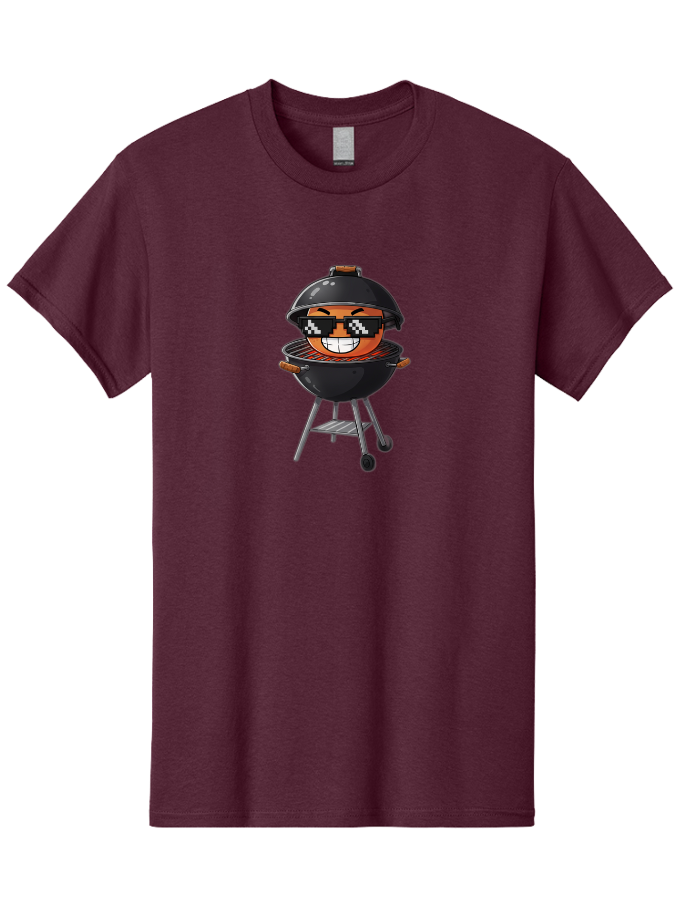 Grill-Emoji Men'S Graphic Tee, 100% Cotton, Comfortable Casual Summer Wear, Machine Washable, Burger In Barbecue Grill, Cool Burger, Grill Master, Barbecue Party, Funny Cartoon, Pixelated Sunglasses, Happy Burger, Grill Scene, Summer Vibe, Bac009