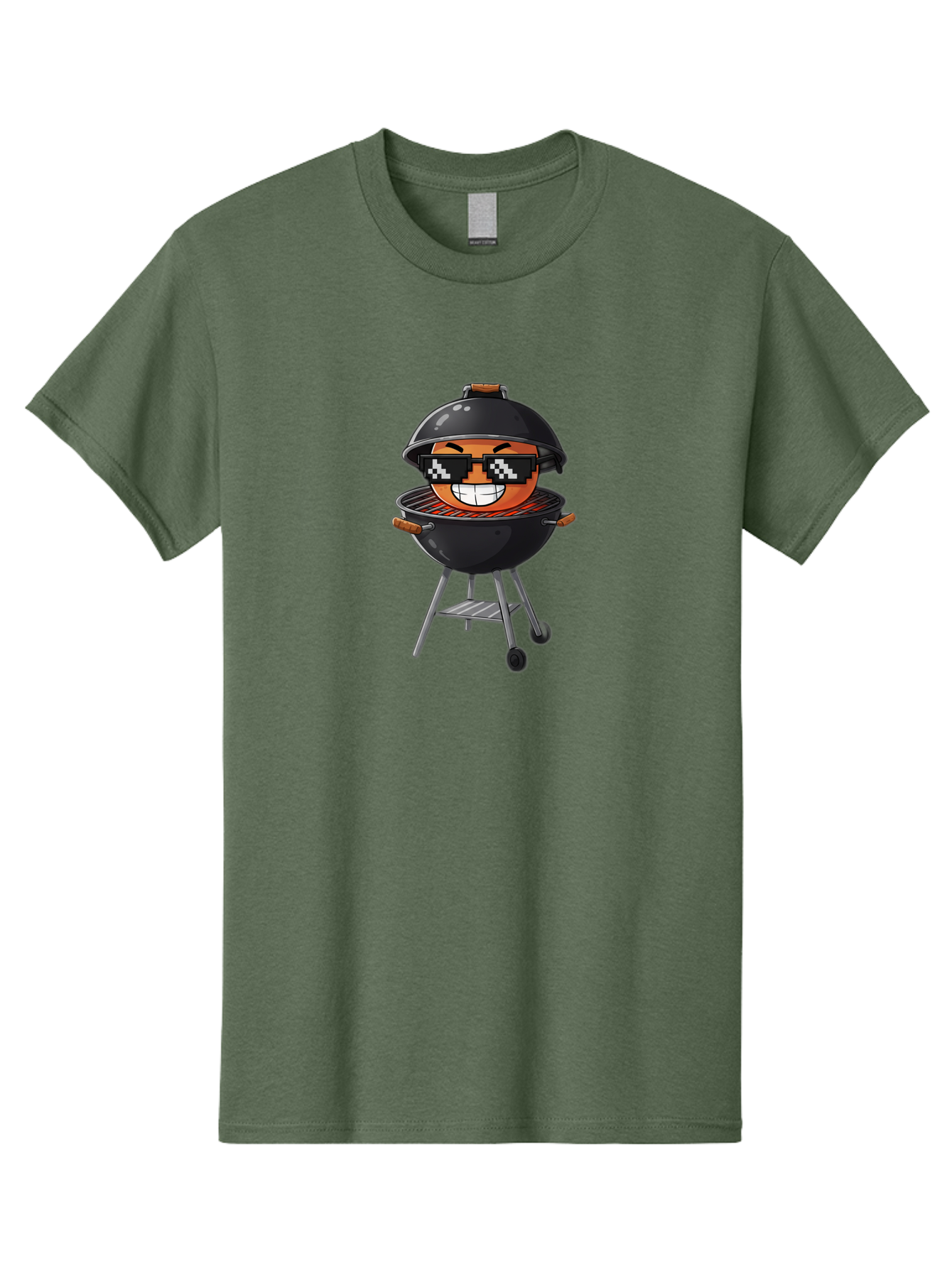 Grill-Emoji Men'S Graphic Tee, 100% Cotton, Comfortable Casual Summer Wear, Machine Washable, Burger In Barbecue Grill, Cool Burger, Grill Master, Barbecue Party, Funny Cartoon, Pixelated Sunglasses, Happy Burger, Grill Scene, Summer Vibe, Bac009