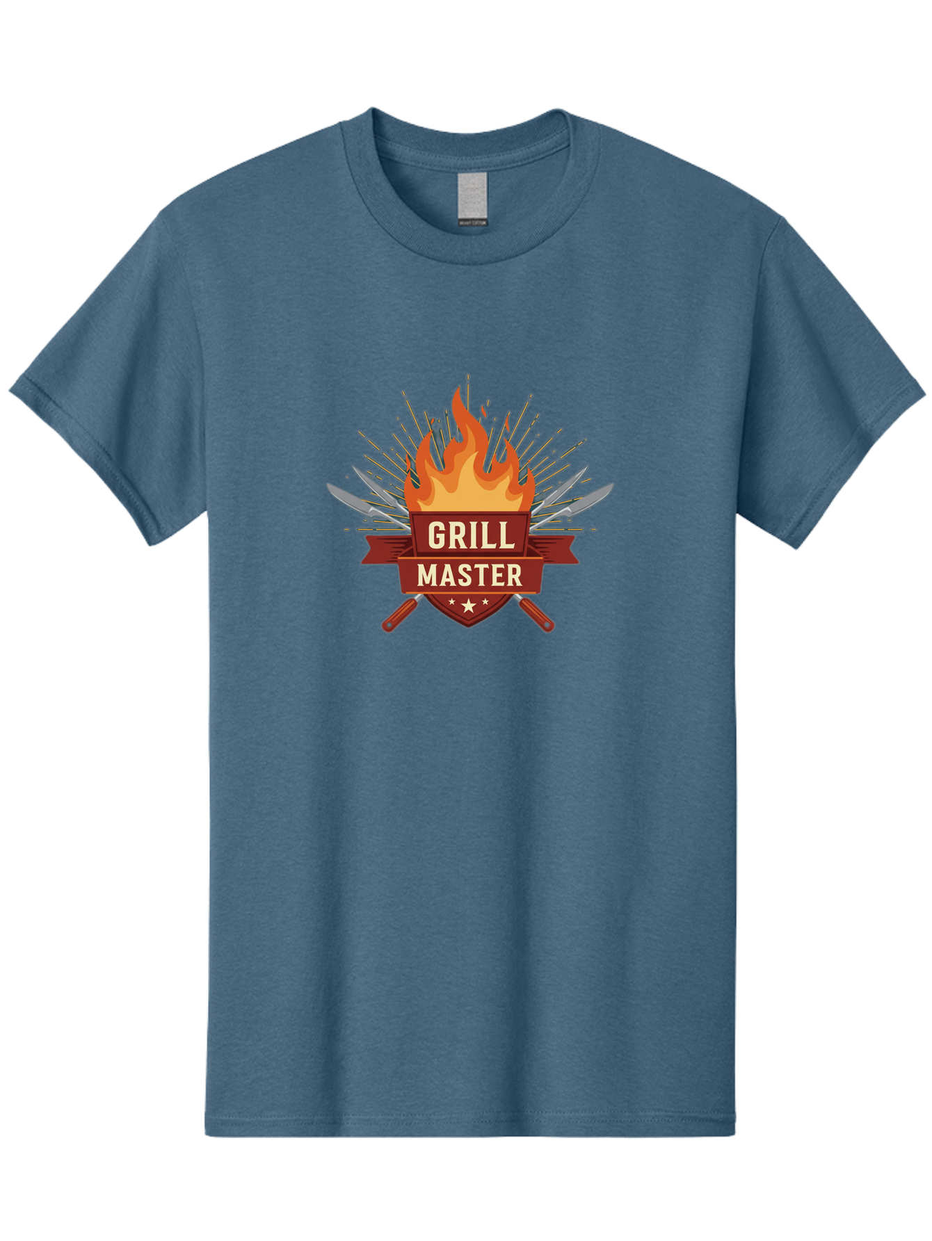 Grill-Master-2 Men'S Graphic Tee, 100% Cotton, Comfortable Casual Summer Wear, Machine Washable, Grill Master Logo, Kitchen Utensils, Chef Knives, Flame Design, Cooking Emblem, Culinary Arts, Barbecue Symbol, Cooking Flames, Chef Badge Bac011