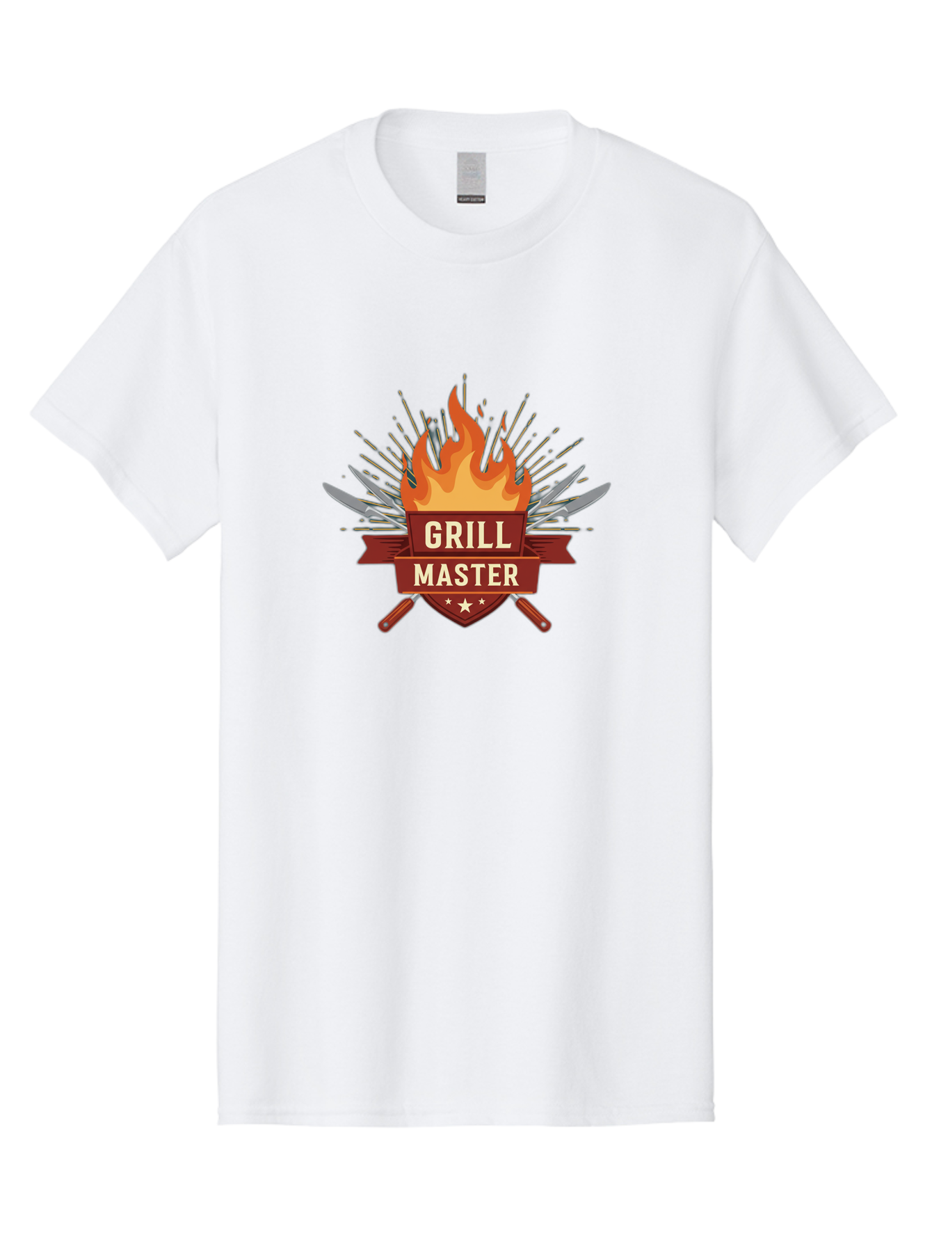 Grill-Master-2 Men'S Graphic Tee, 100% Cotton, Comfortable Casual Summer Wear, Machine Washable, Grill Master Logo, Kitchen Utensils, Chef Knives, Flame Design, Cooking Emblem, Culinary Arts, Barbecue Symbol, Cooking Flames, Chef Badge Bac011